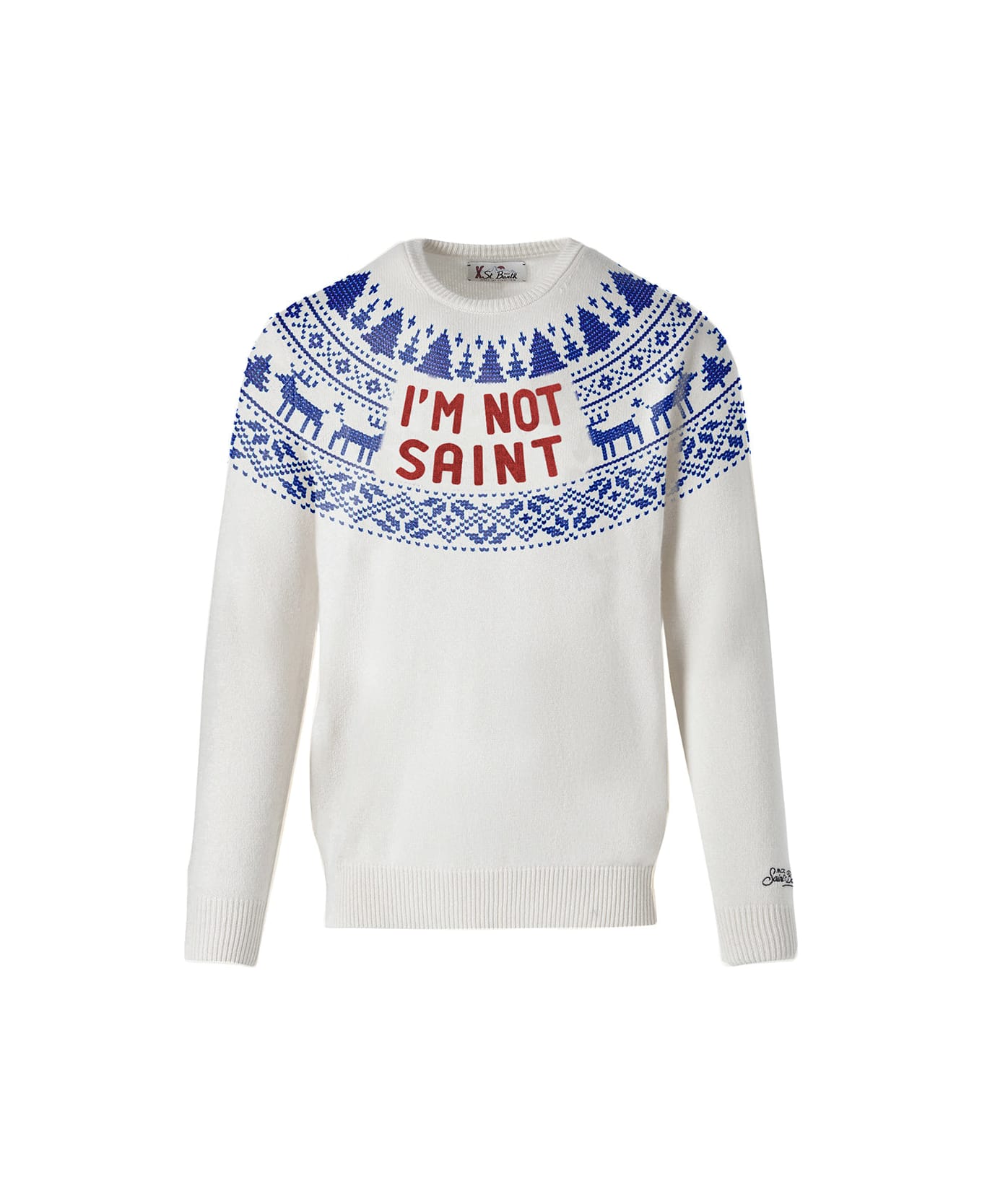 MC2 Saint Barth Man Sweater With I
m Not Saint Lettering - WHITE