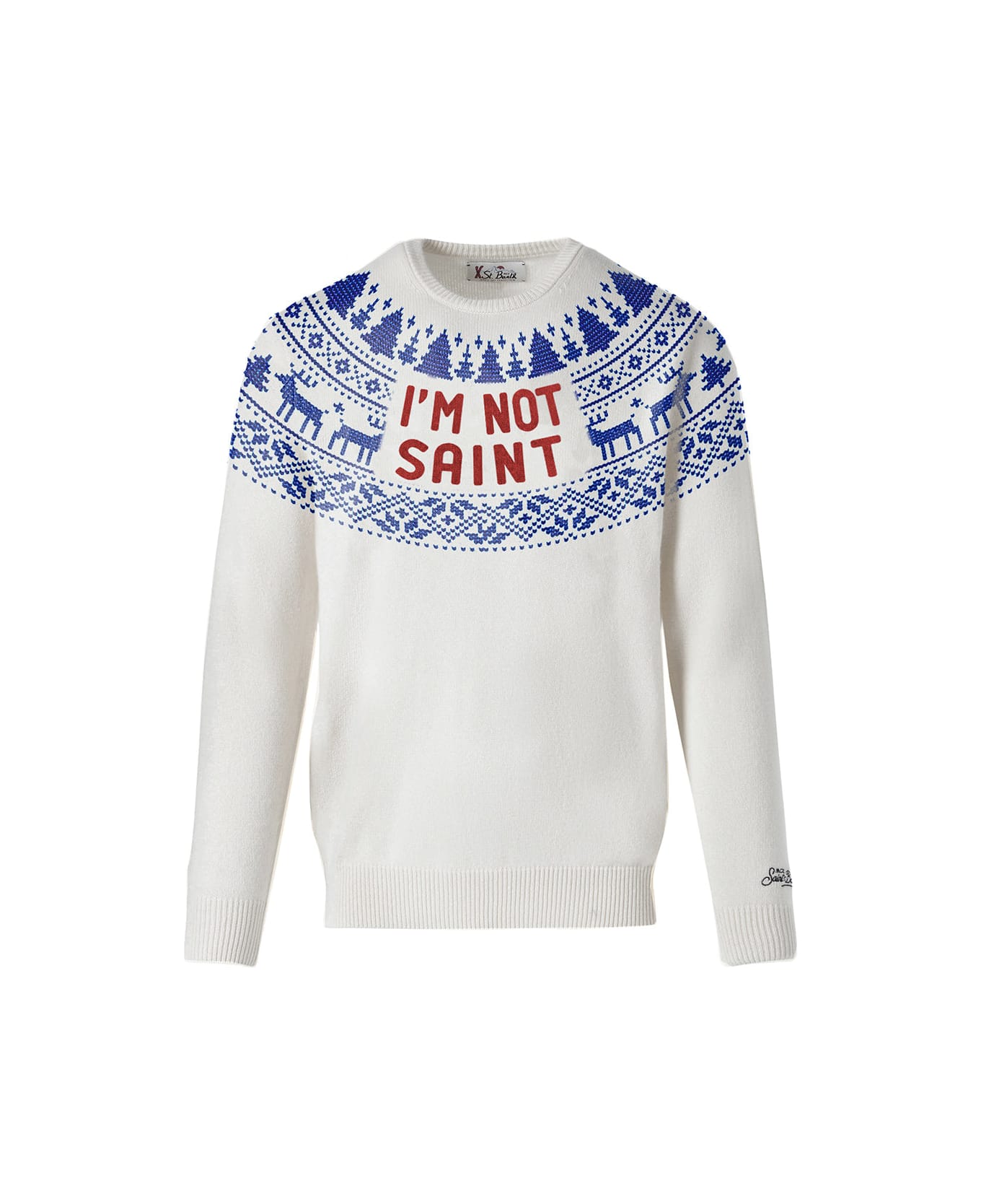 MC2 Saint Barth Man Sweater With I'm Not Saint Lettering - WHITE