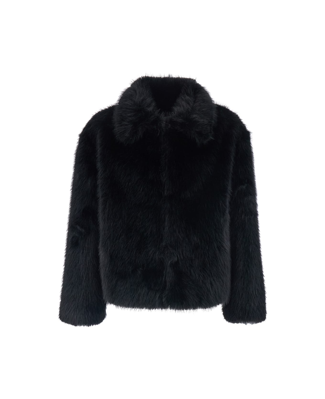 Tonywack Black Jacket With Classic Collar In Faux Fur Man - Black