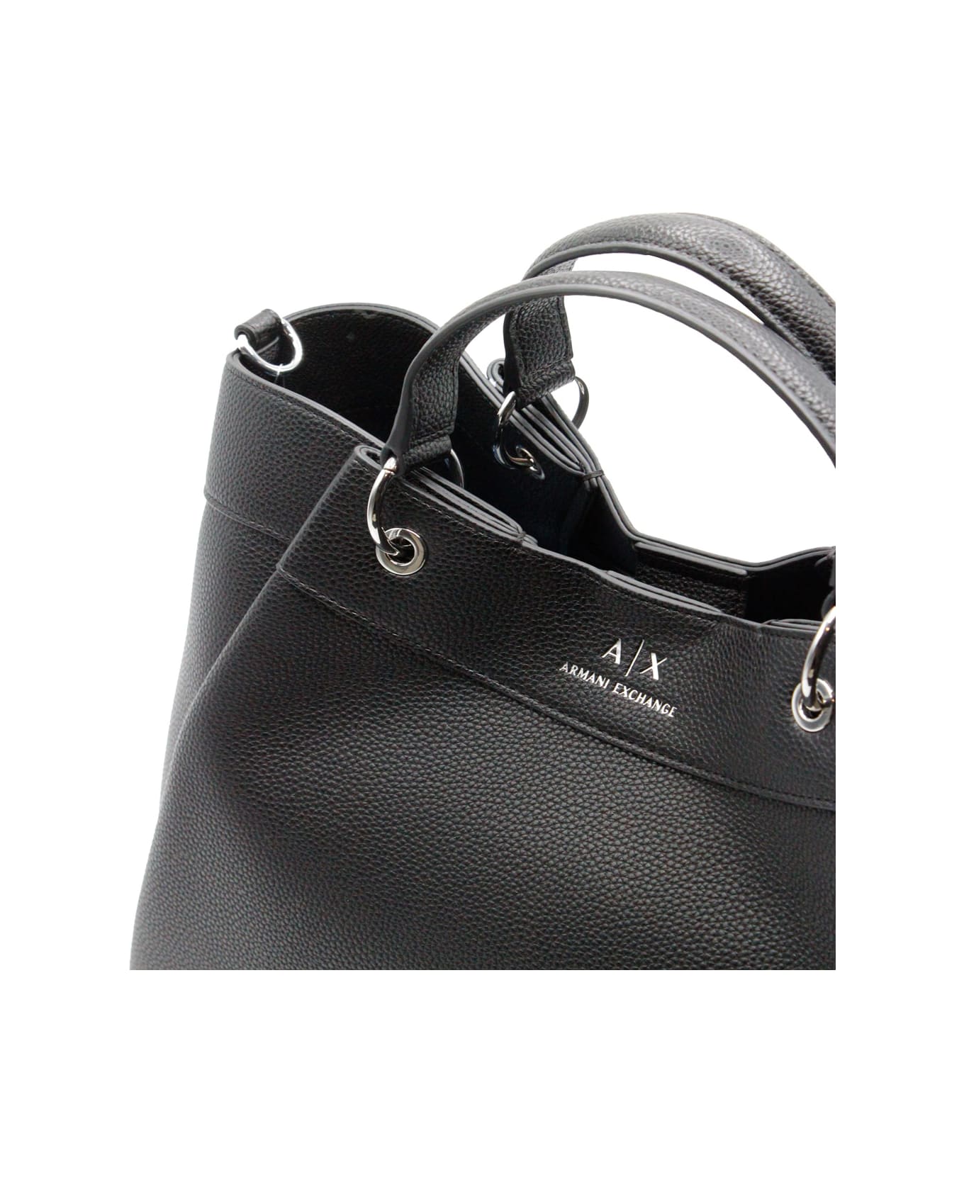 Armani Collezioni Handbag And Shoulder Bag Made Of Soft Faux Leather With Closure Button And Front Logo. Internal Pockets. - Black
