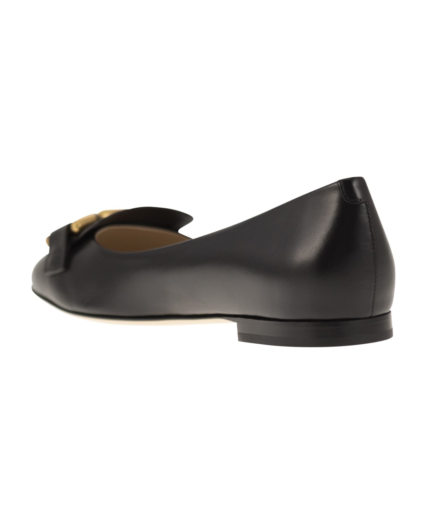 Tod's Leather Ballerina With Accessory - Black フラットシューズ