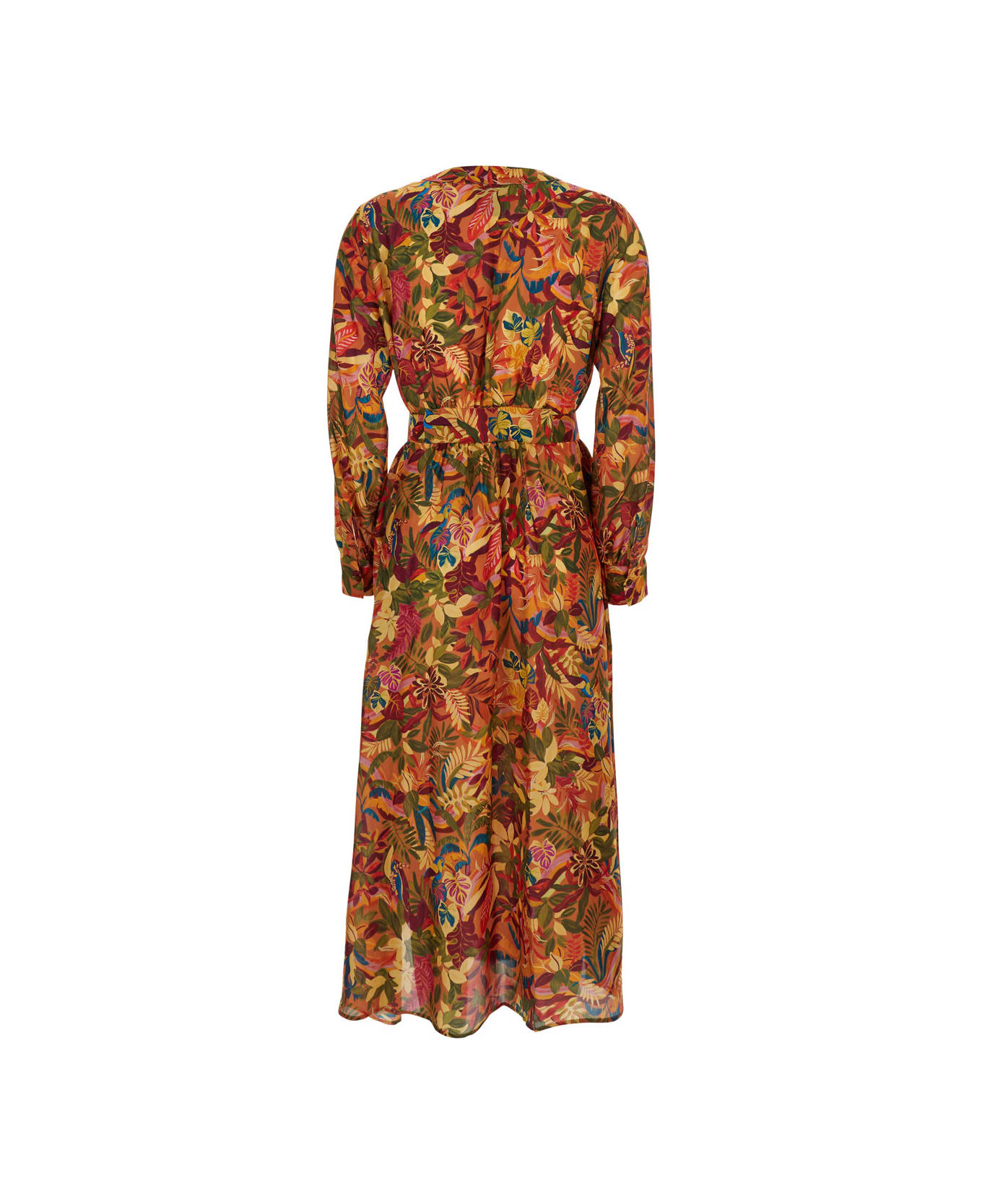 Momonì 'california' Multicolor Belted Dress With All-over Floral Print In Silk Woman - Multicolor