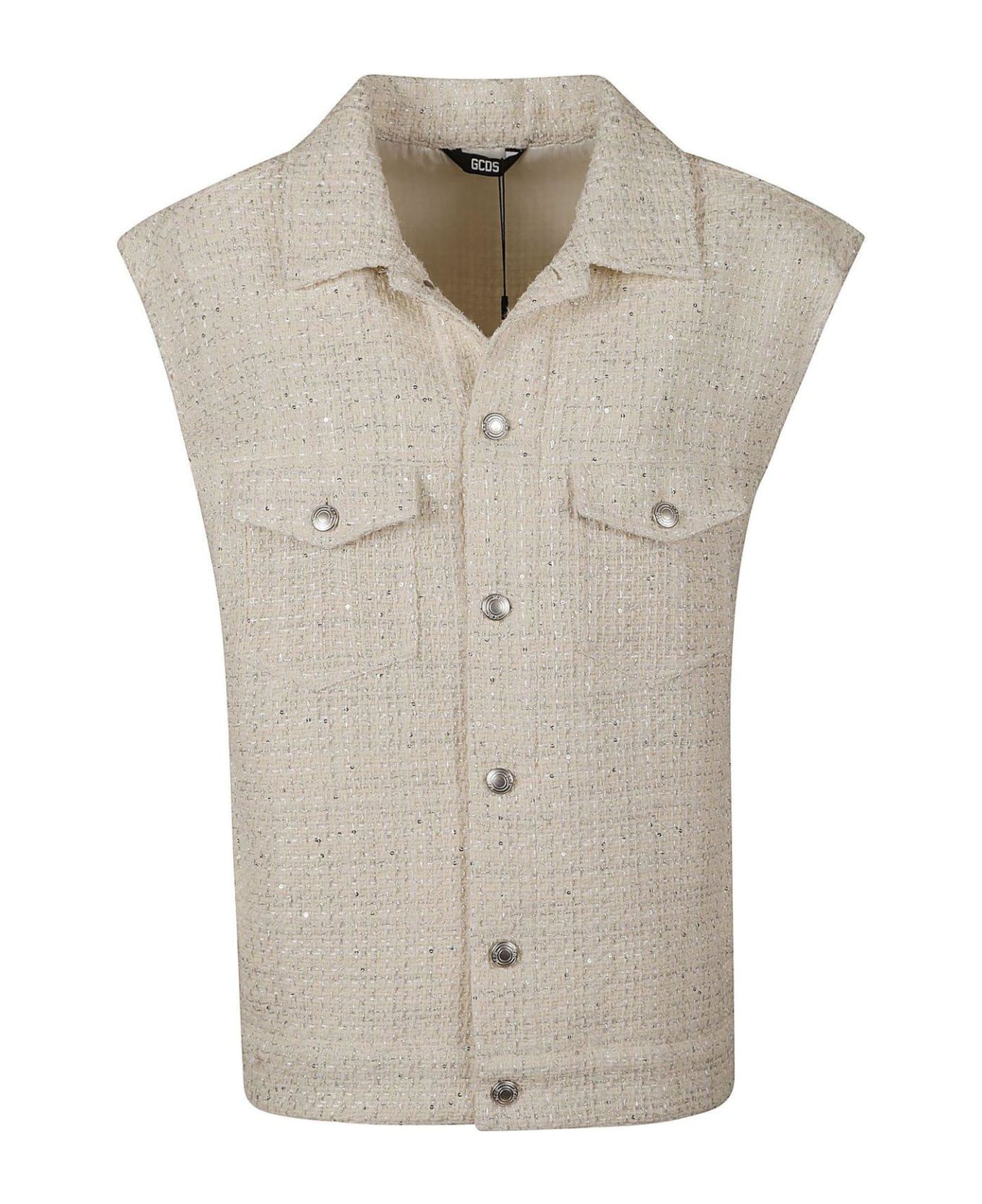 GCDS Tweed Sleeveless Jacket - Off White