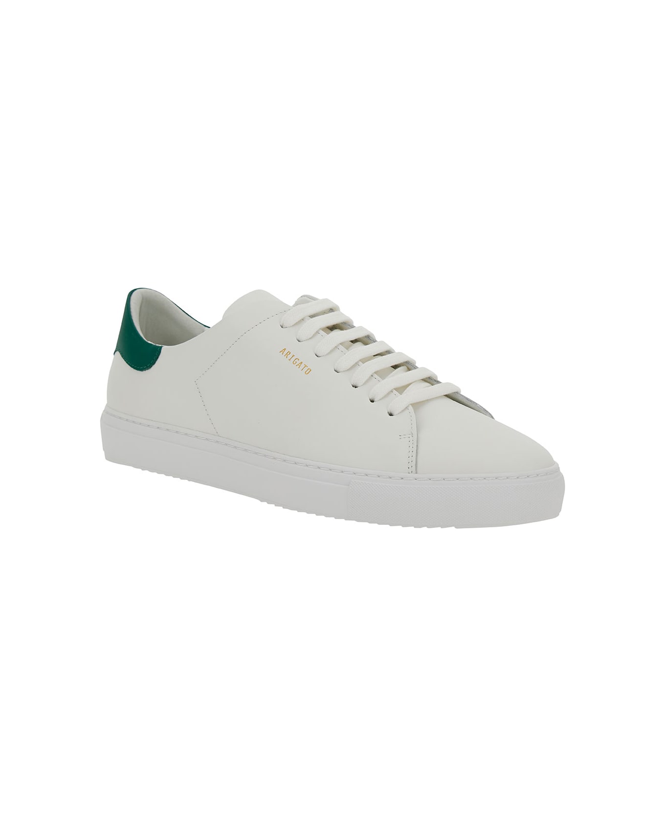 Axel Arigato 'clean 90' White Low Top Sneakers With Laminated Logo In Leather Man - White/green