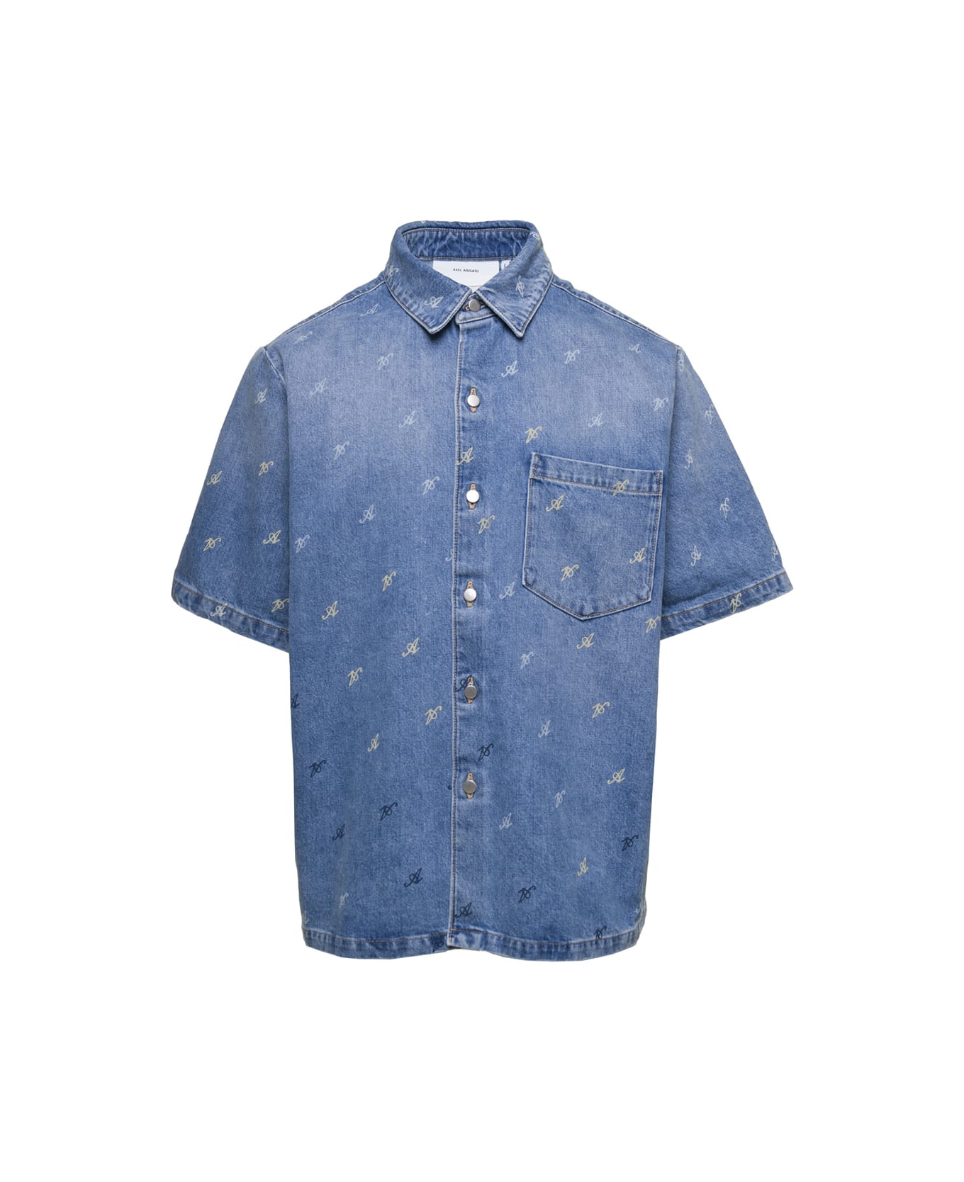 Axel Arigato Blue Jeans Shirt With Logo All Over In Denim Man - Blu シャツ