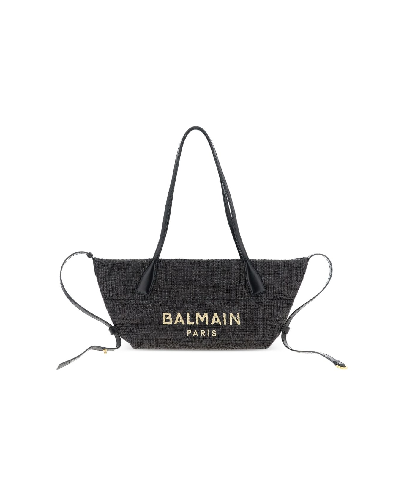 Balmain Track Small Rafia Tote - Black