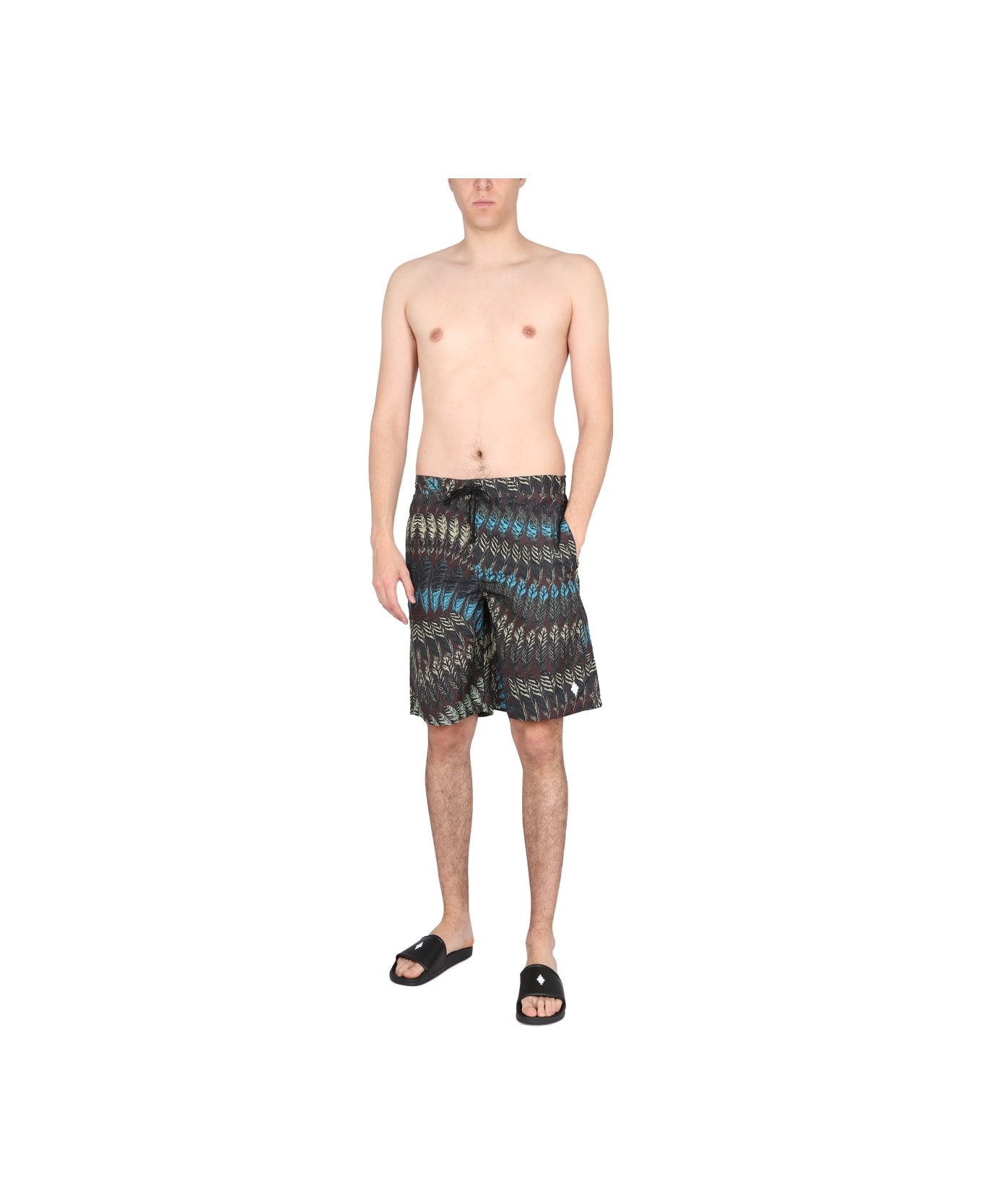 Marcelo Burlon Logo Print Boxer Swimsuit - BROWN