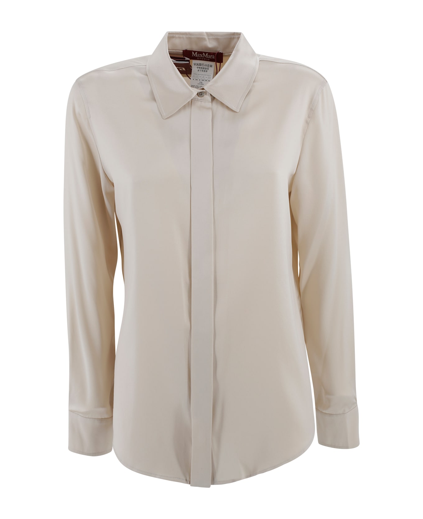 Max Mara Studio Classic Silk Satin Shirt - Mandorla