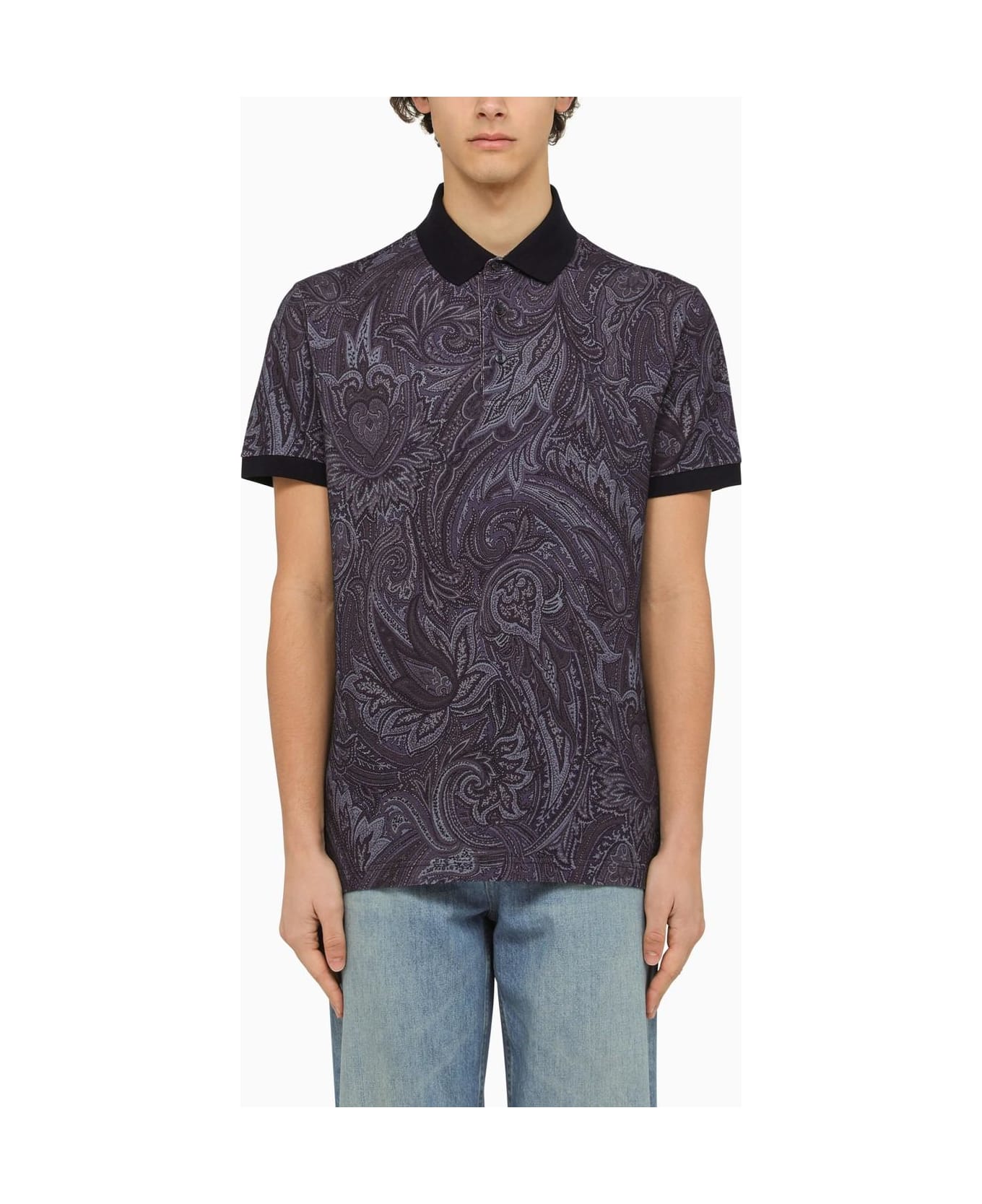 Etro Blue Short Sleeved Polo With Paisley Print - Fantasia blu ポロシャツ