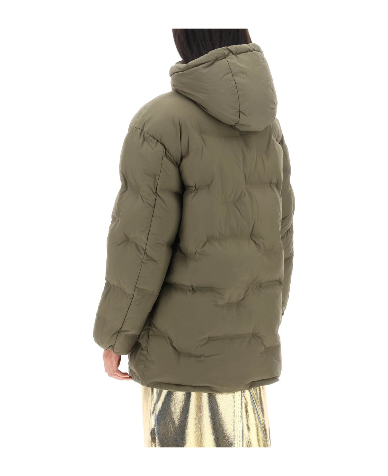 Ganni Midi Puffer Jacket With Detachable Hood - KALAMATA (Green) コート