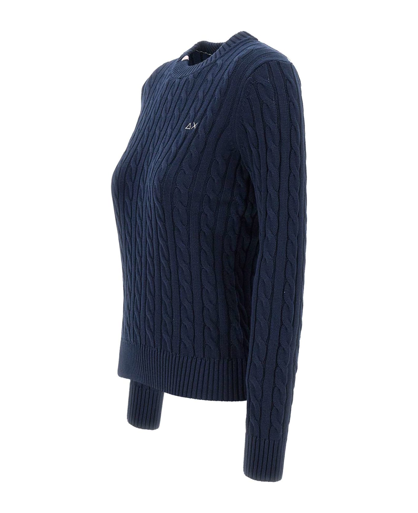 Sun 68 "round Neck Cable" Cotton Sweater - BLUE