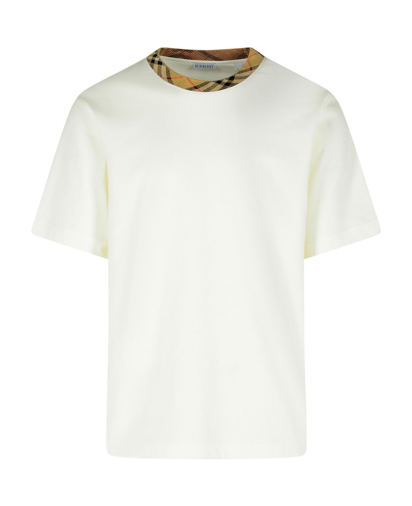 Burberry 
ryan In Cotone Bianca Con Finiture 
check
 T-shirt - WHITE