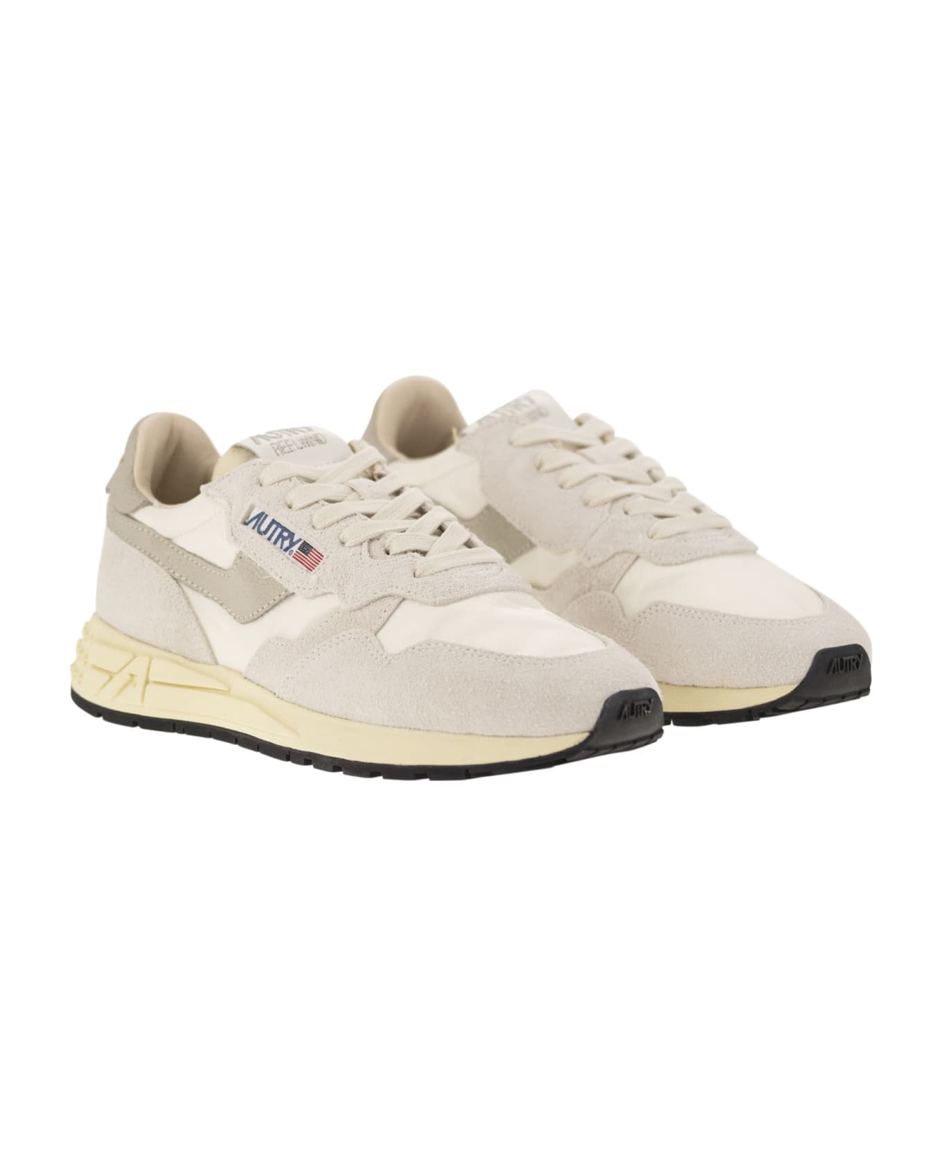 Autry Reelwind - Suede And Technical Textile Trainer - Wht/nat