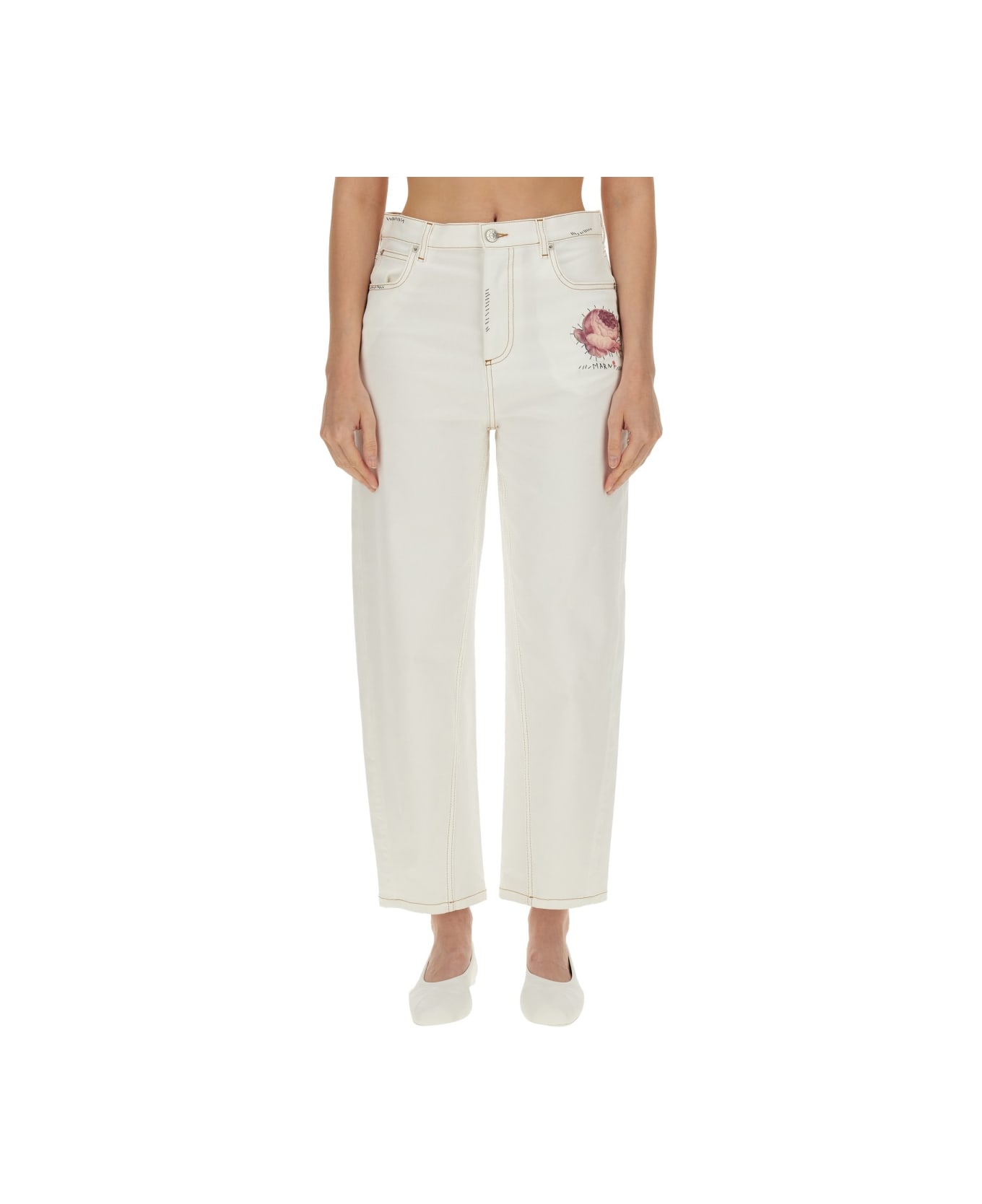 Marni Pants With Flower Appliqué - WHITE