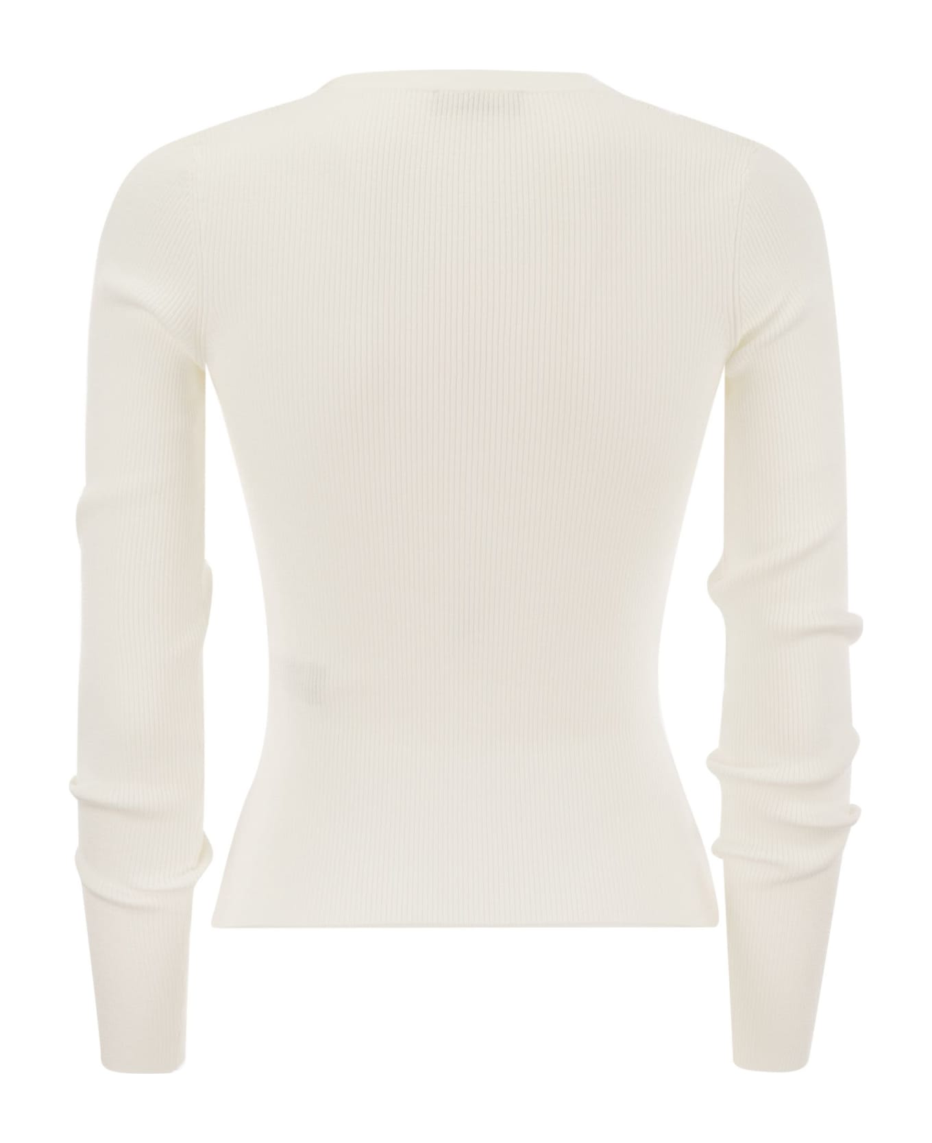 Elisabetta Franchi Tricot Sweater With Jewel - White Tシャツ