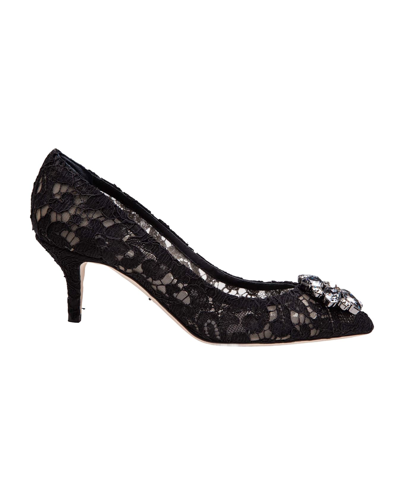 Dolce & Gabbana Bellucci Black Lace Pumps With Crystal Application - Black