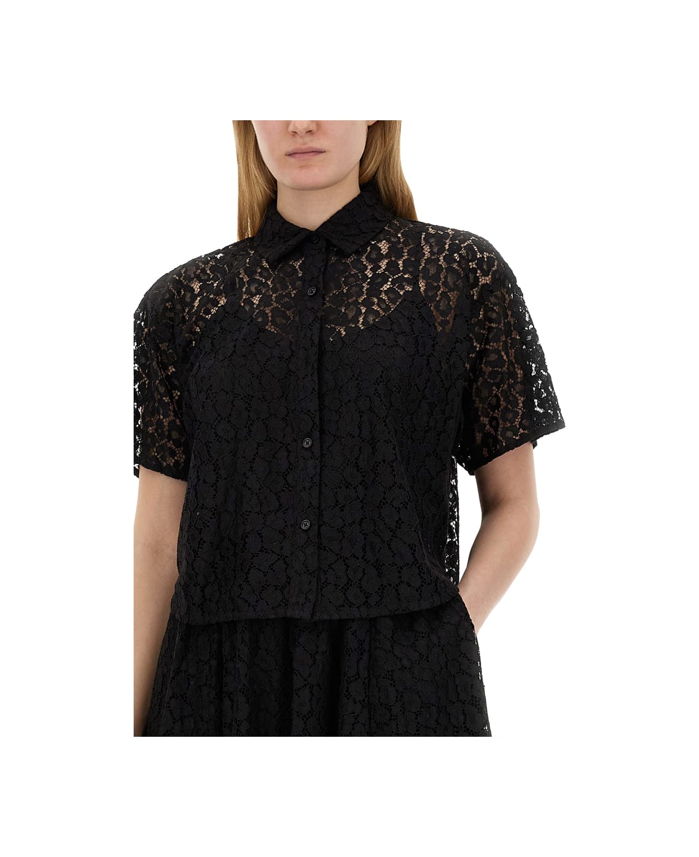 Michael Kors Lace Crop Down Shirt - BLACK シャツ