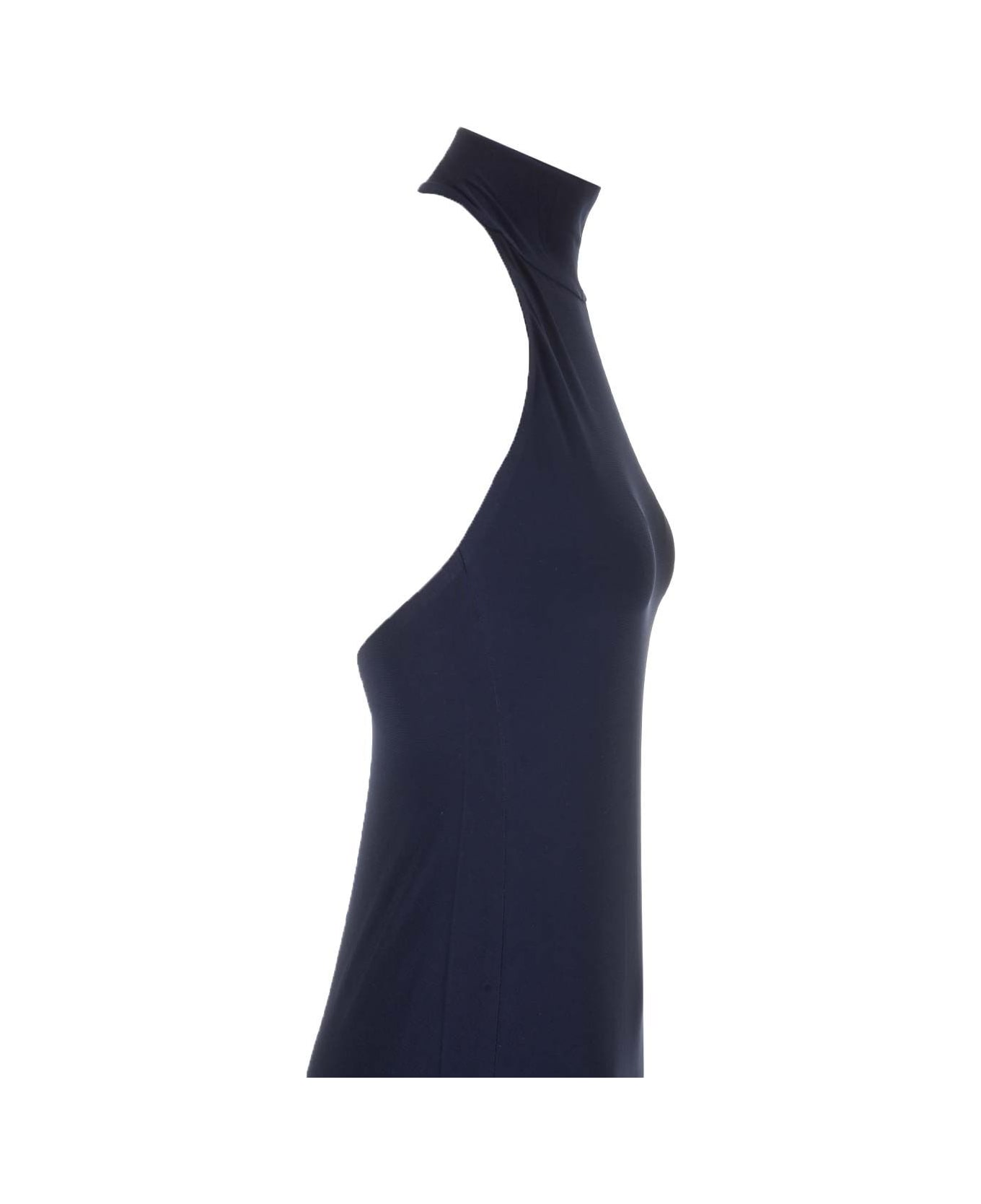 Norma Kamali Halter Turtle Side Slit Gown - TRUE NAVY