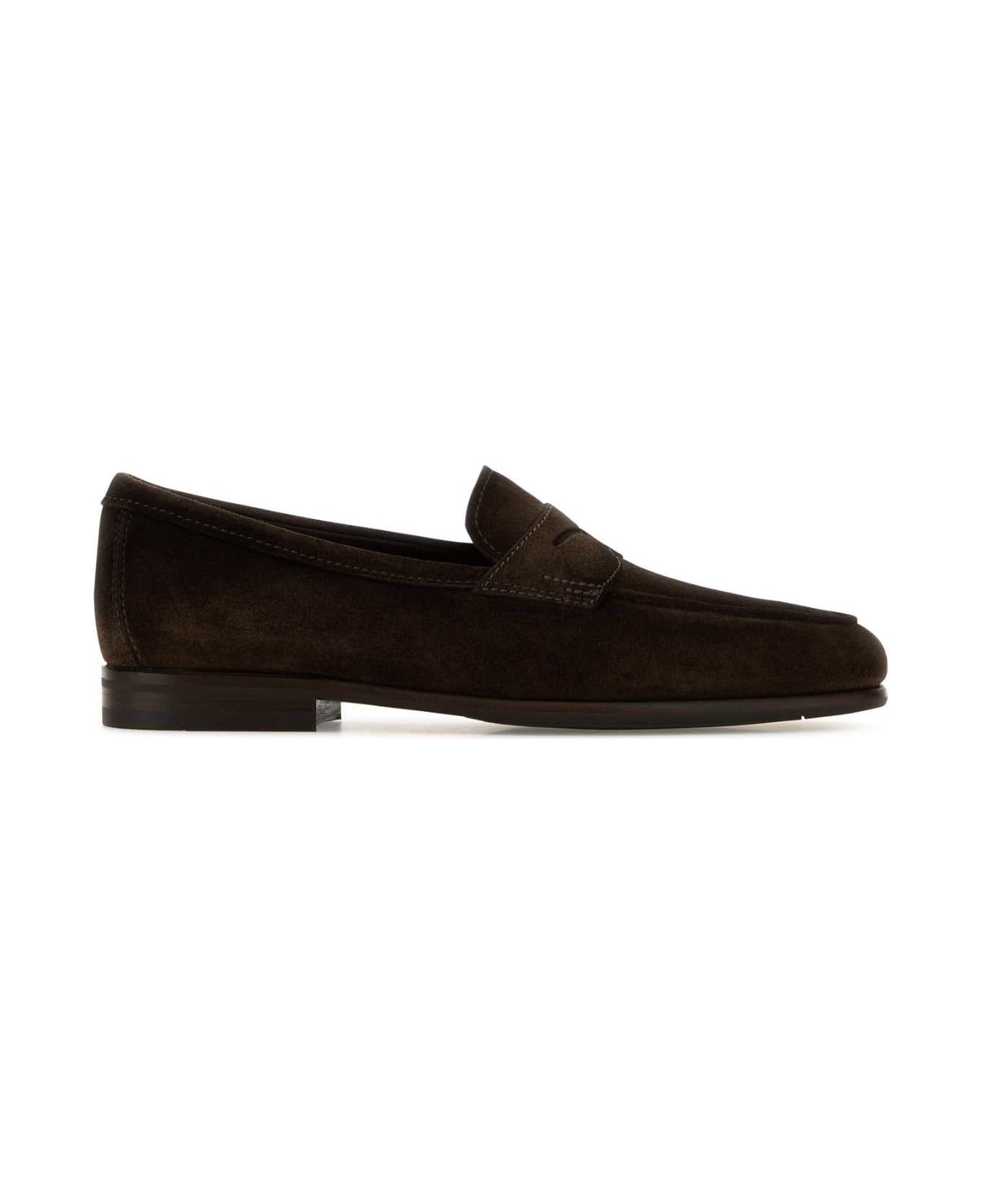 Santoni Brown Suede Carlos Loafers - BROWN