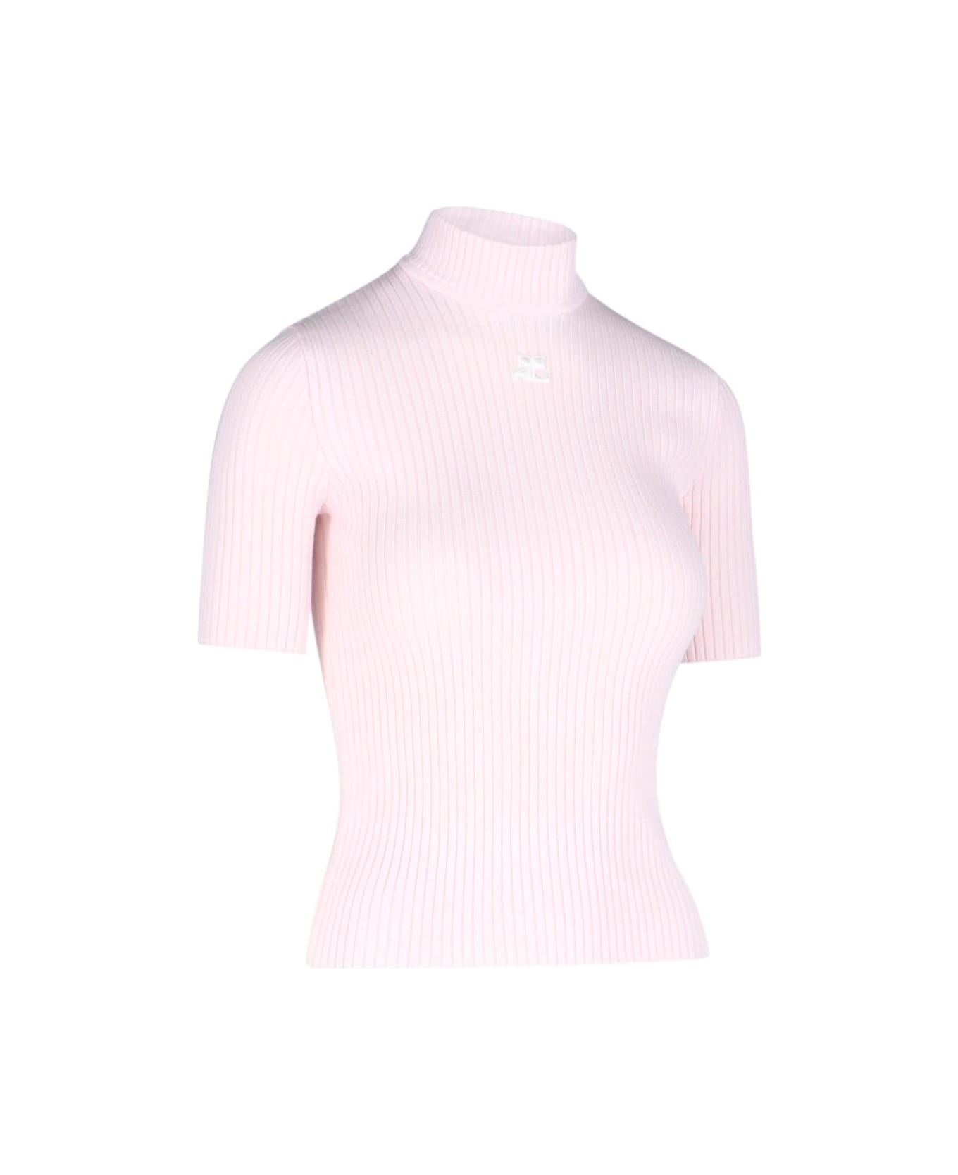 Courrèges Logo Ribbed Top - Pale Pink