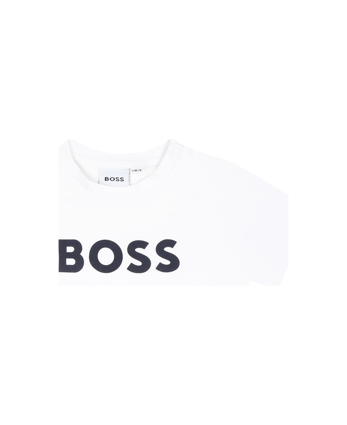 Hugo Boss White T-shirt For Baby Boy With Blue Logo - White Tシャツ＆ポロシャツ