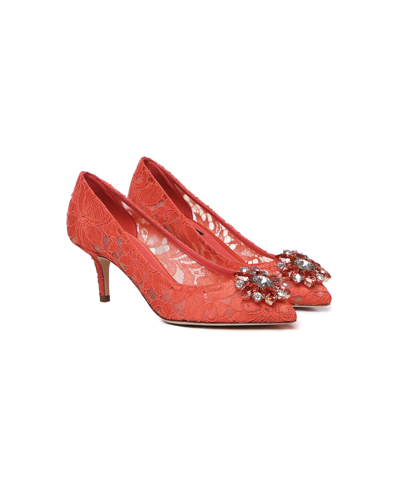 Dolce & Gabbana Taormina Lace Pumps With Crystals - Coral
