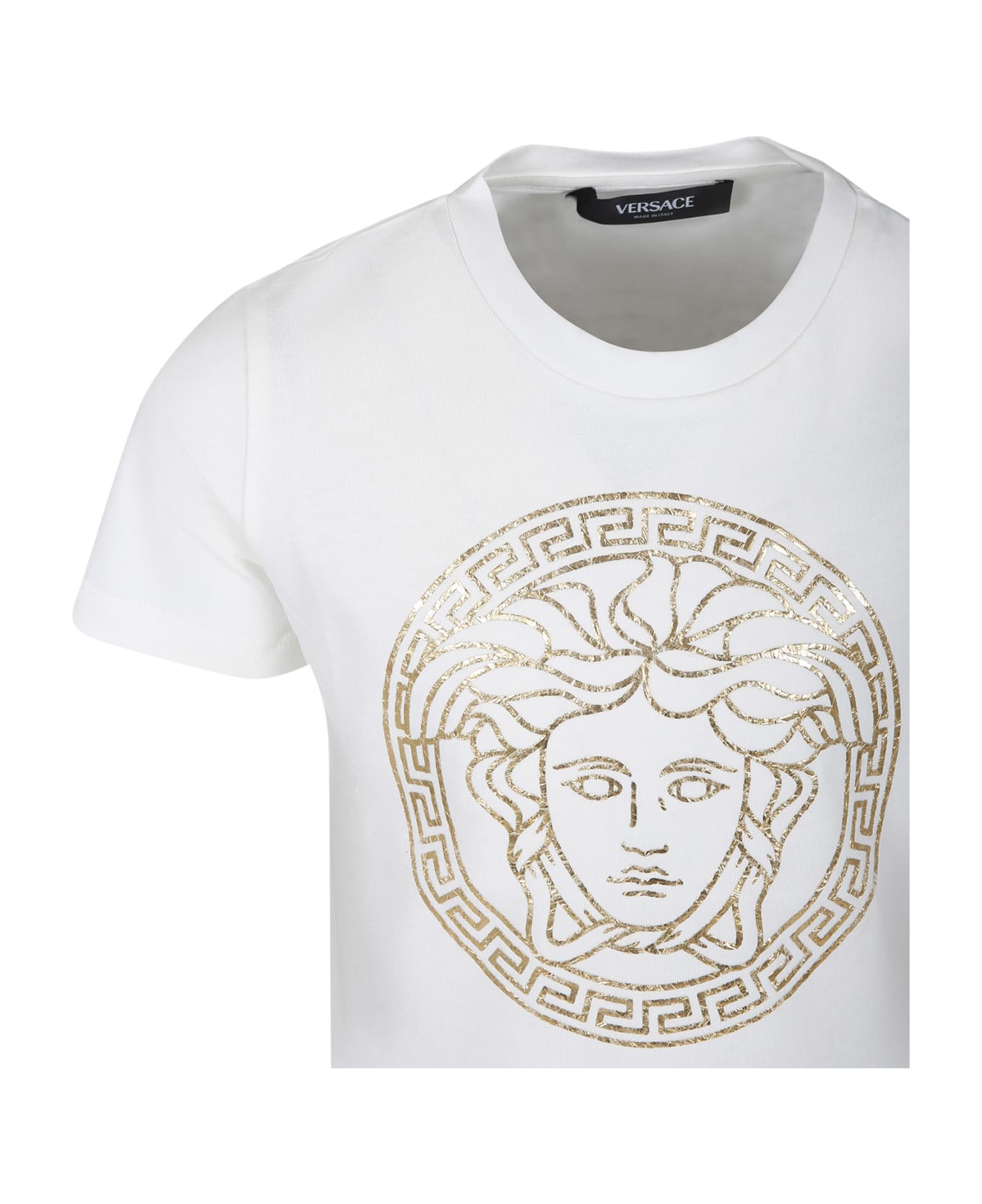 Versace White T-shirt For Kids With Medusa - White