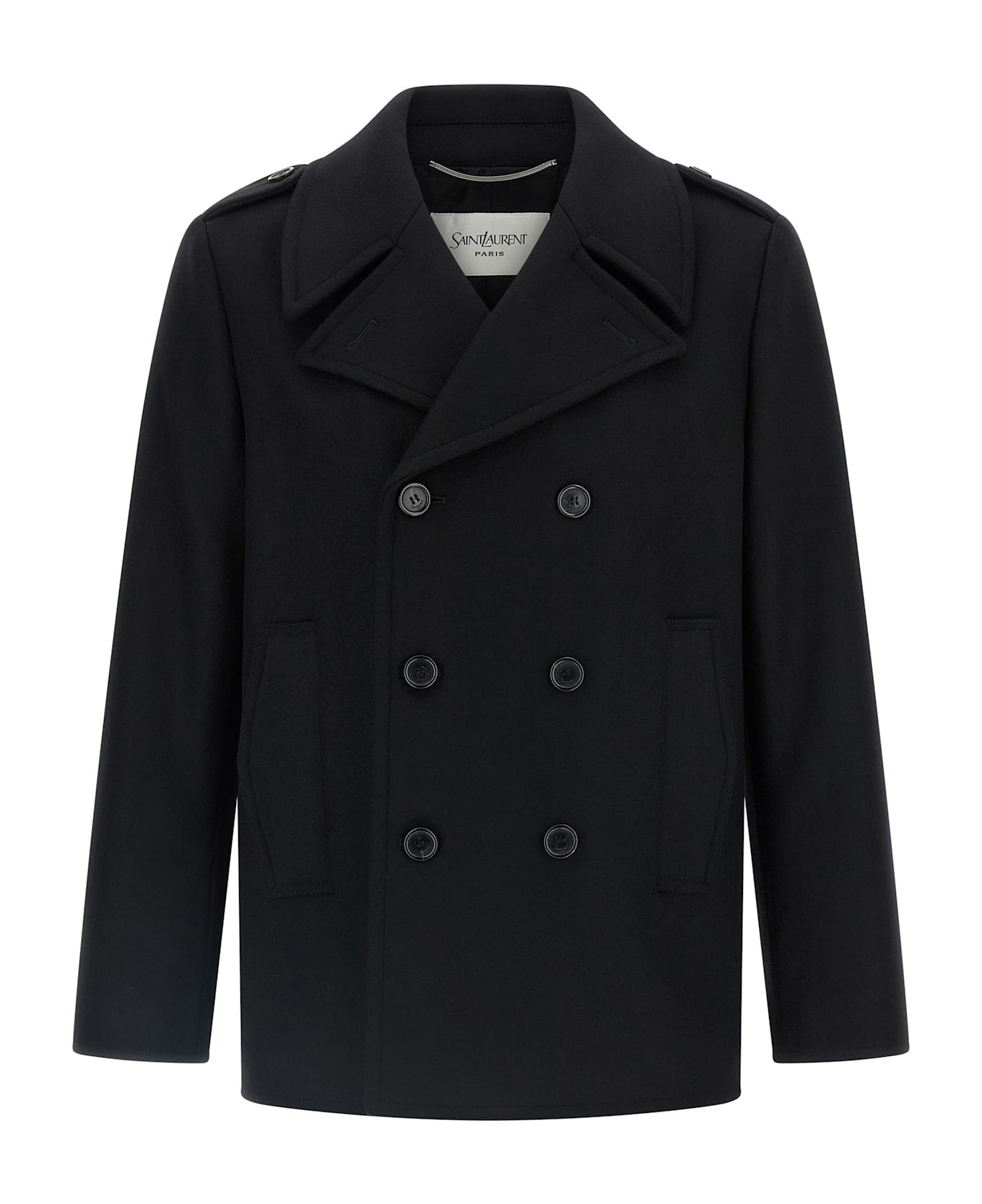Saint Laurent Wool Coat - Black