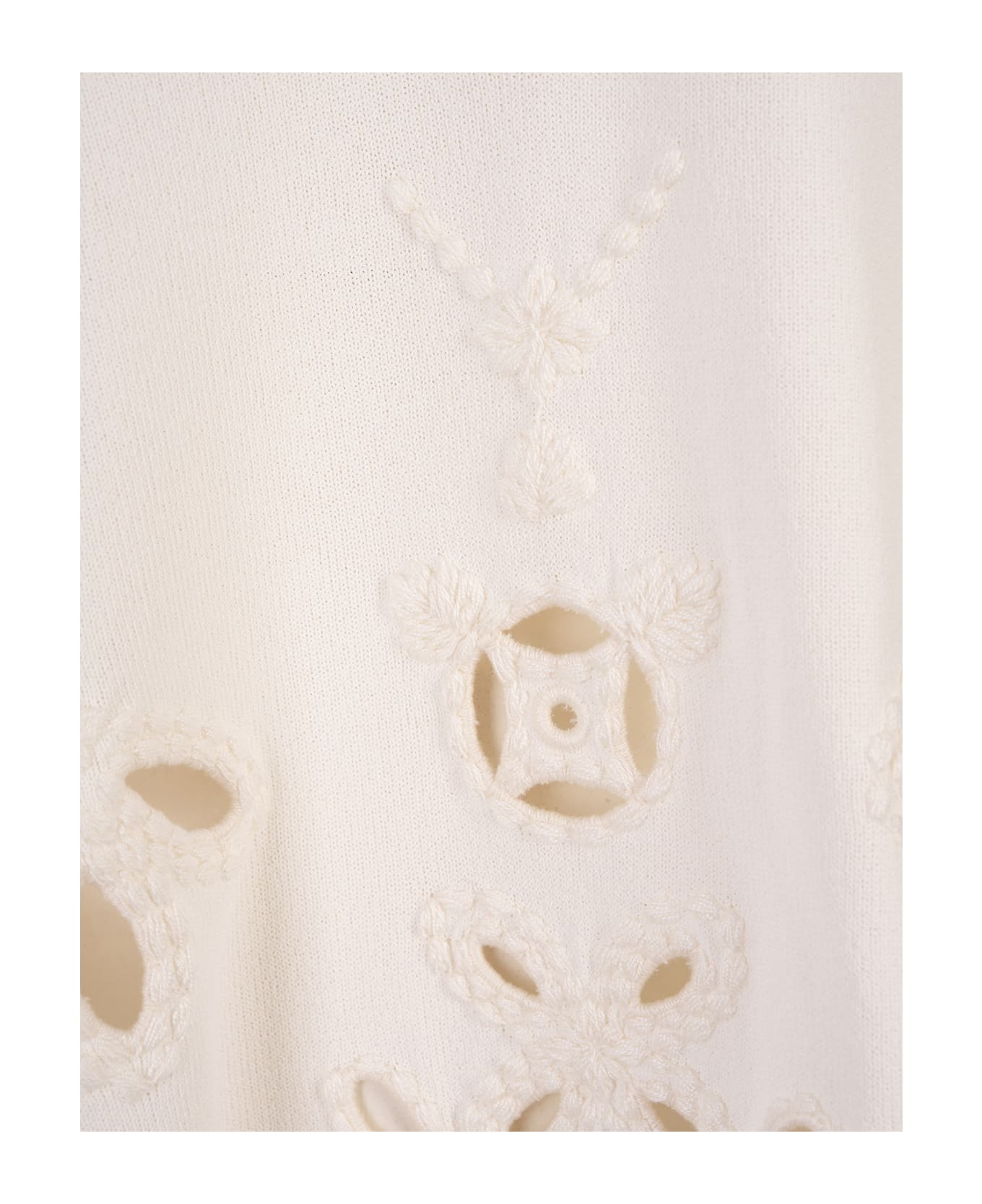 Ermanno Scervino White Over Sweater With V-neck And Lace - White ニットウェア