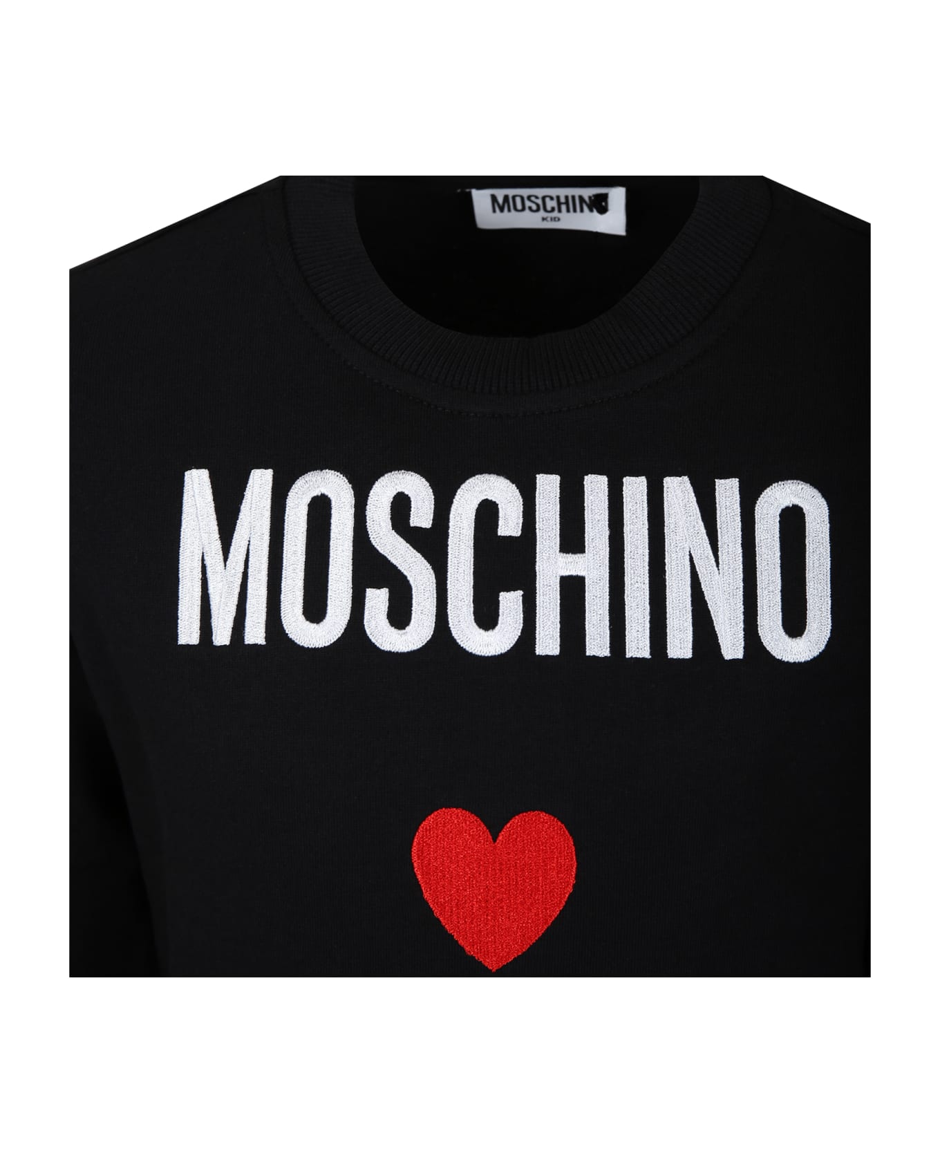 Moschino Black Sweatshirt For Girl With Logo And Heart - Nero ニットウェア＆スウェットシャツ