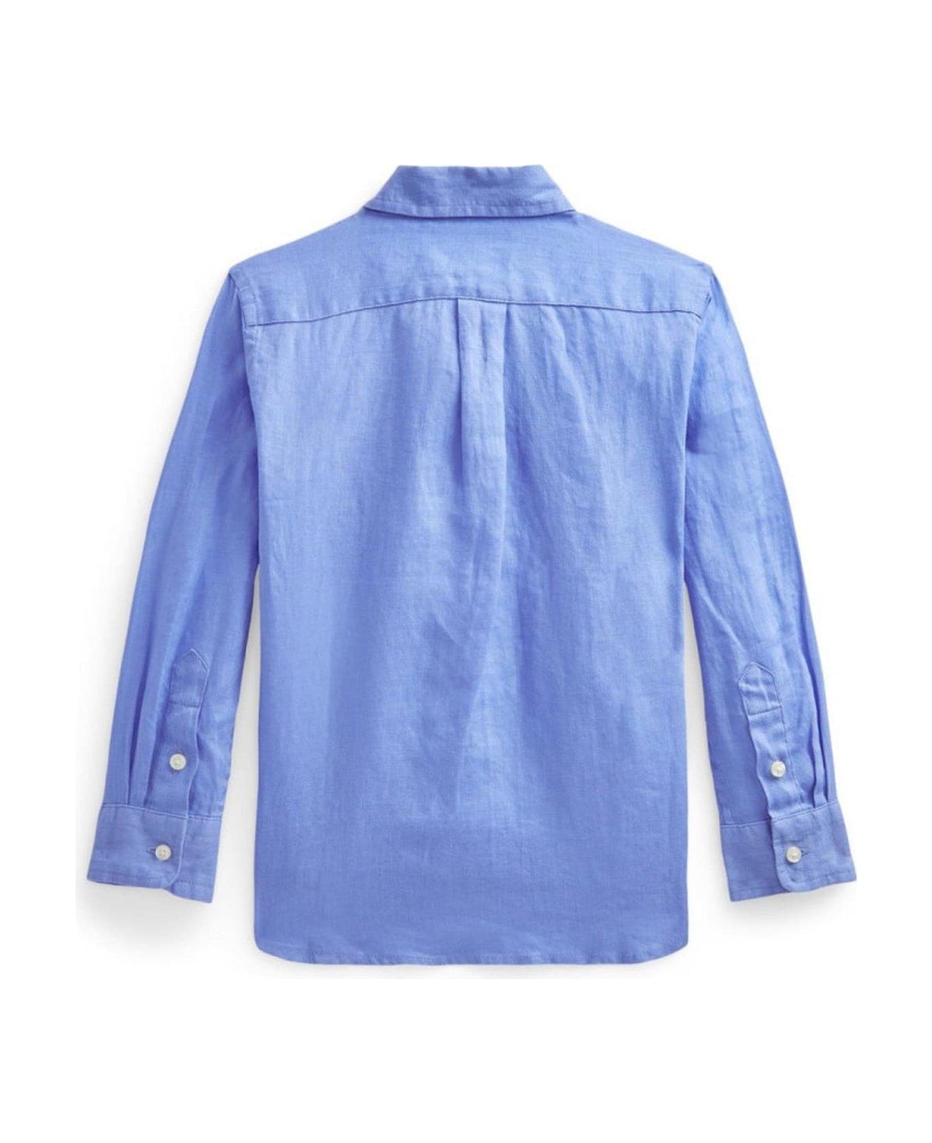 Ralph Lauren Logo Embroidered Long Sleeved Shirt - Azzurro