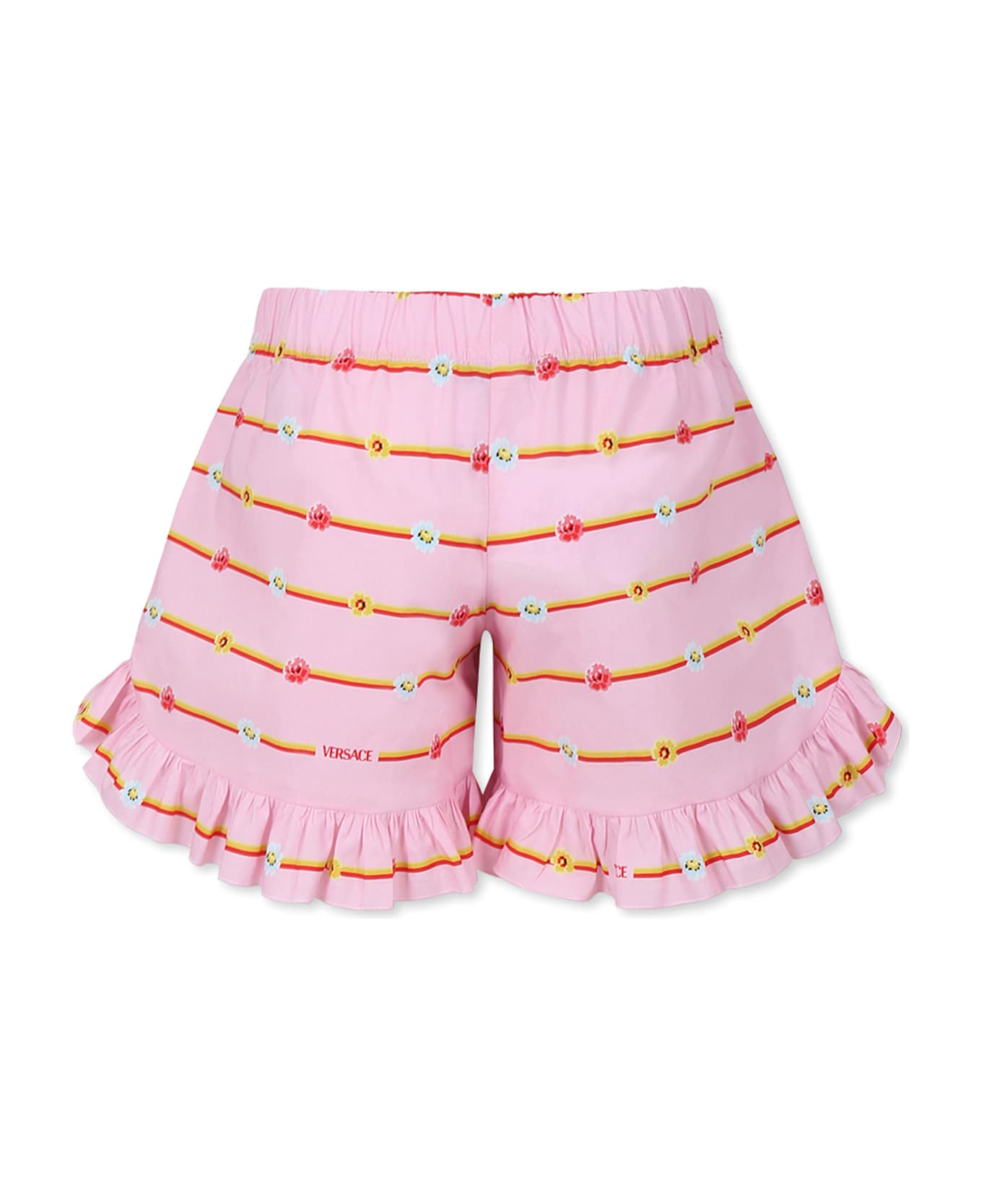 Versace Pink Shorts For Baby Girl With Logo - Pink