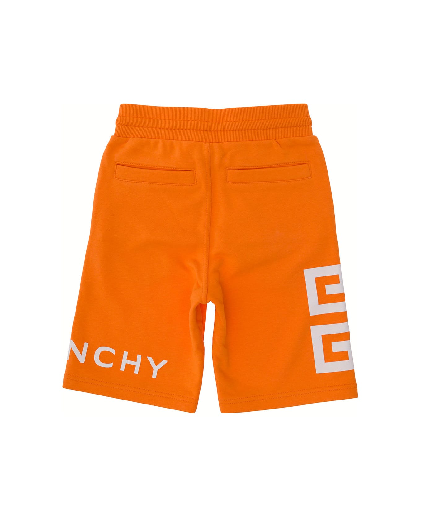 Givenchy Boy Blend Cotton Orange Bermuda With Logo - Orange