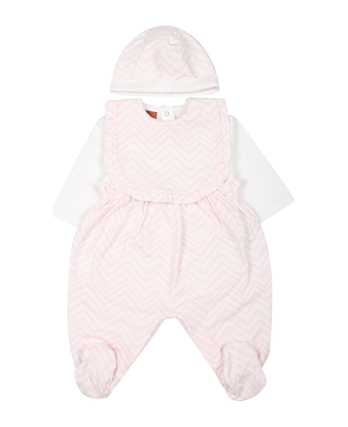 Missoni White Set For Baby Girl With Chevron Pattern - White ボディスーツ＆セットアップ