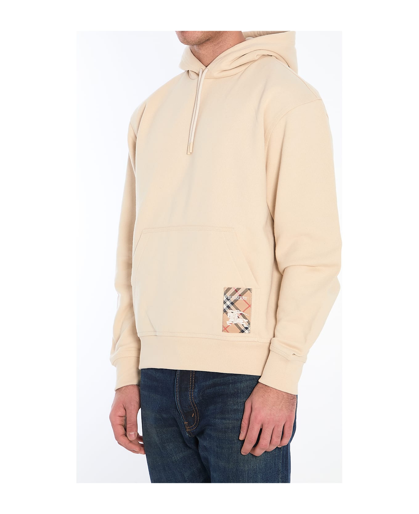 Burberry Check Label Hoodie - BEIGE