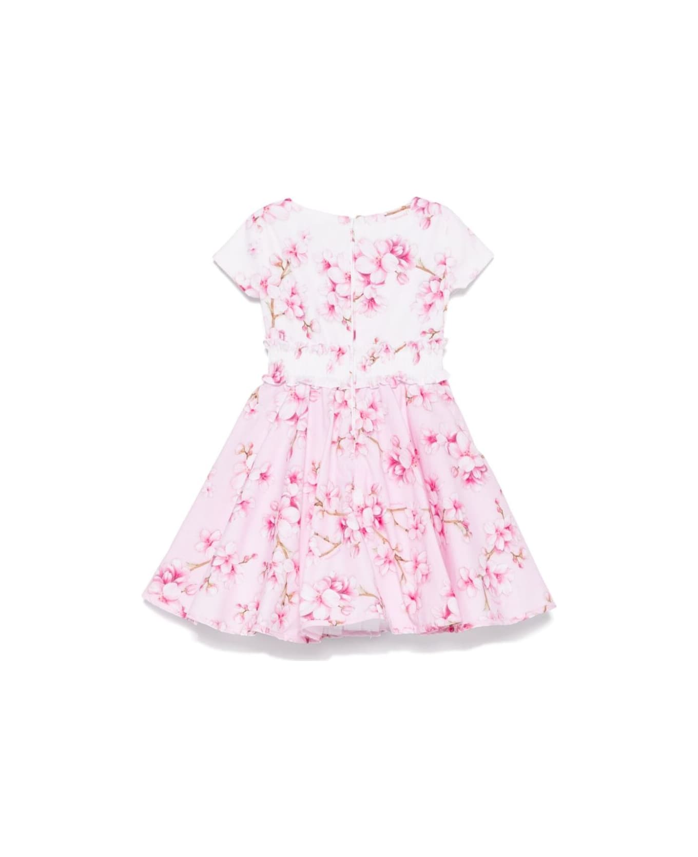 Monnalisa Multicolor Dress With Tulle Skirt And All-over Floral Print In Cotton Girl - Pink