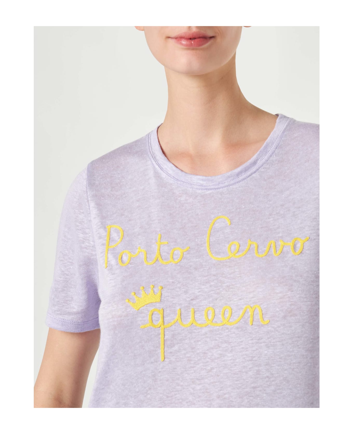 MC2 Saint Barth Linen T-shirt With Porto Cervo Queen Embroidery - PURPLE