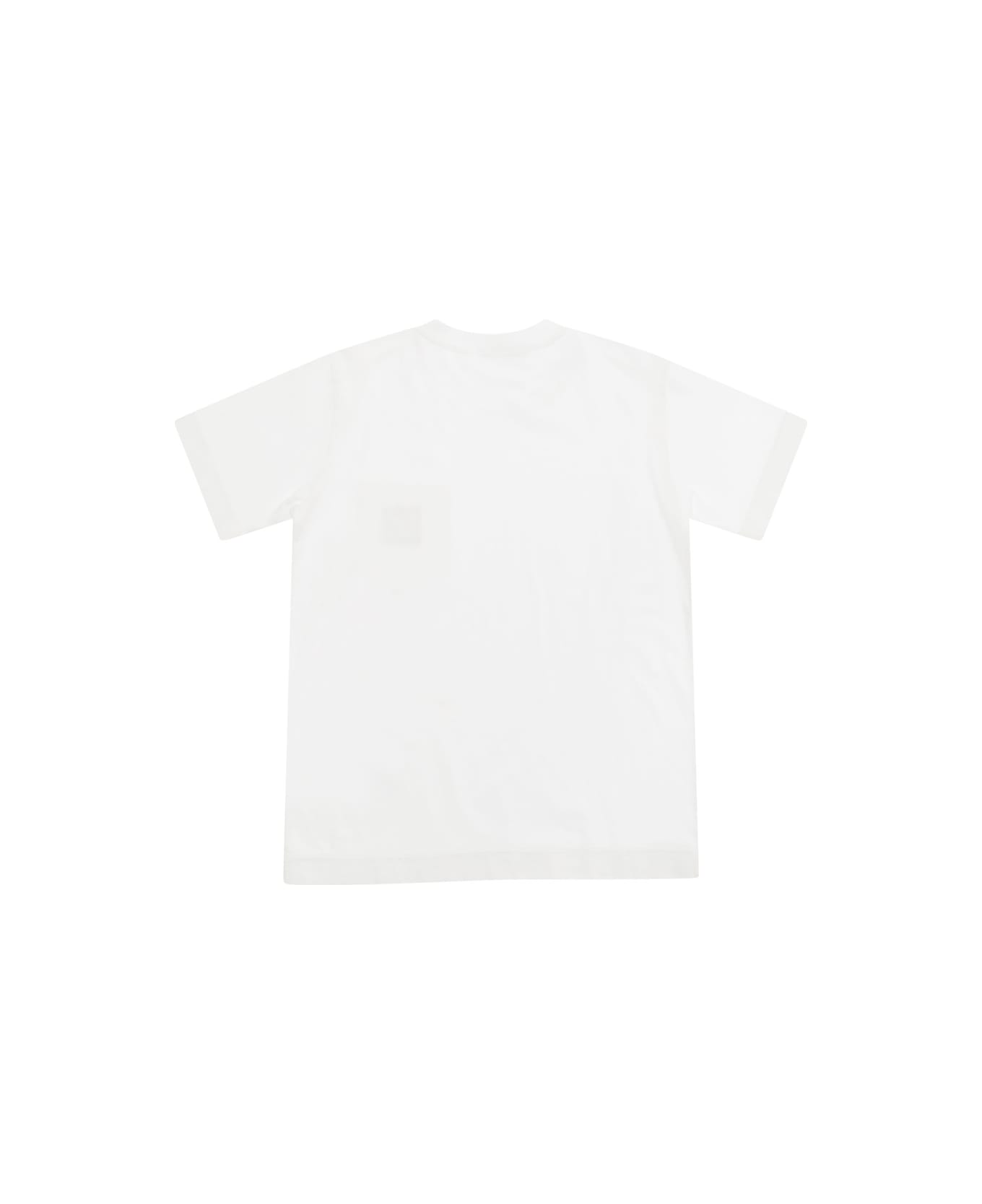 Stone Island Junior White Crewneck T-shirt With Logo Patch In Cotton Boy - White