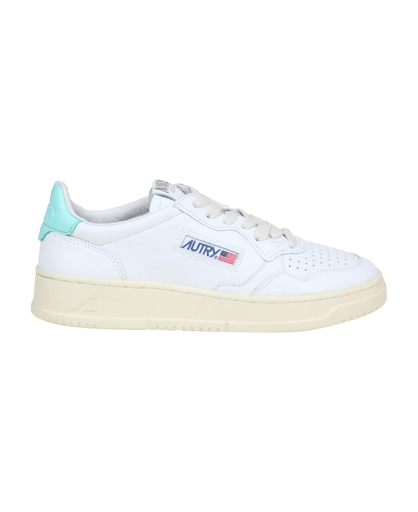 Autry 01 Sneakers In White Leather - white/turquoise