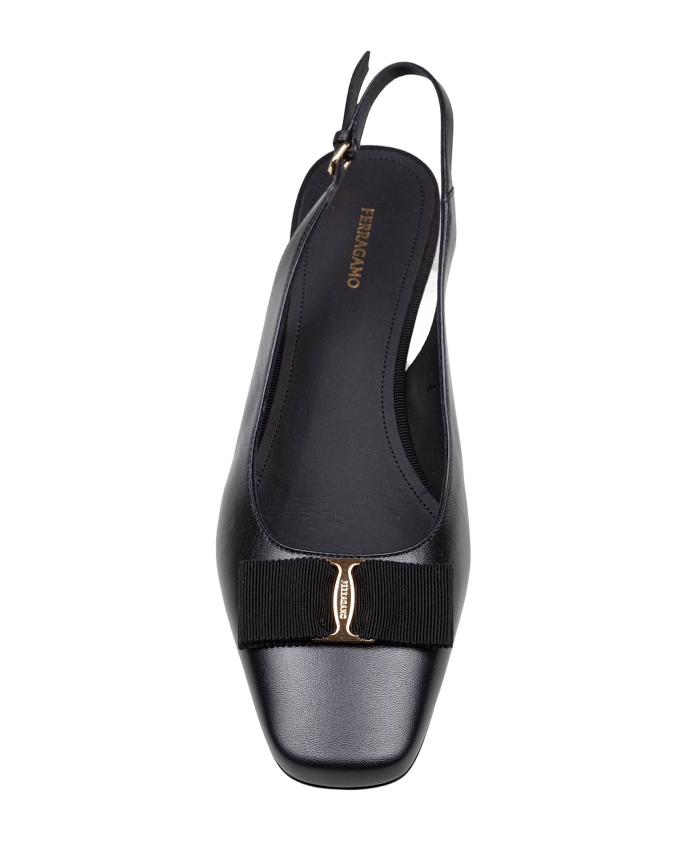 Ferragamo Slingback Rivalda In Black Leather - Black