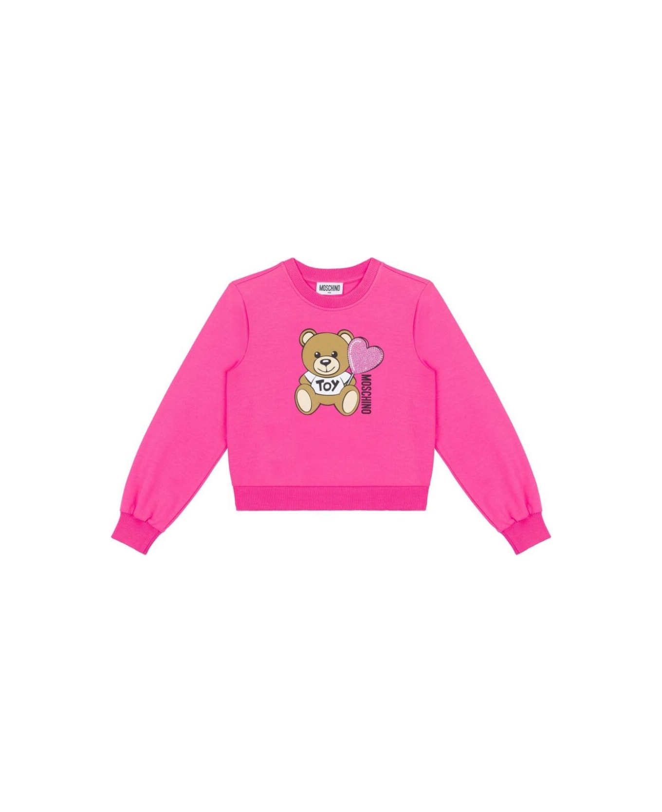 Moschino Pink Crewneck Sweatshirt With Logo Print On The Front In Cotton Stretch Girl - Pink
