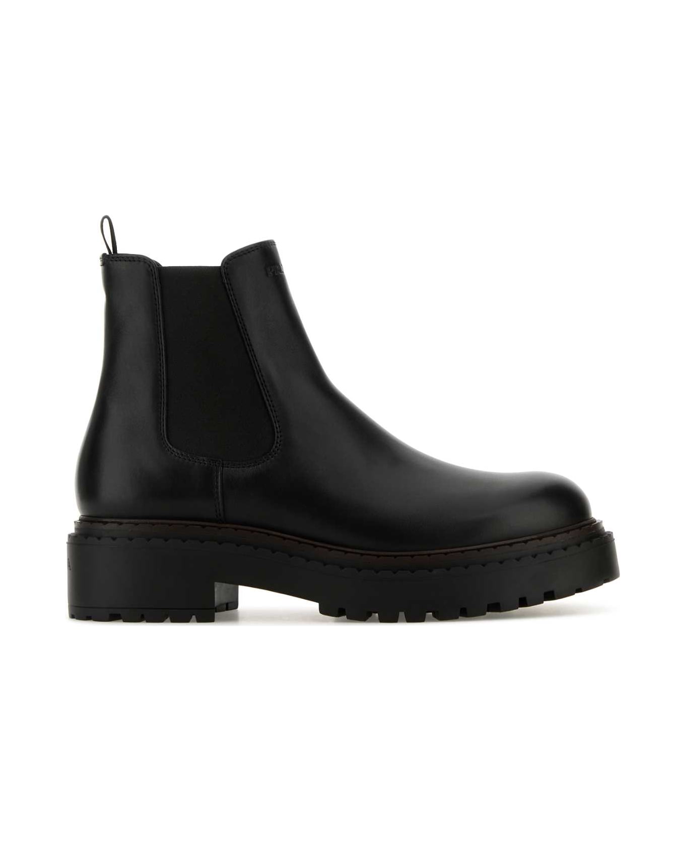 Prada Black Leather Ankle Boots - NERO