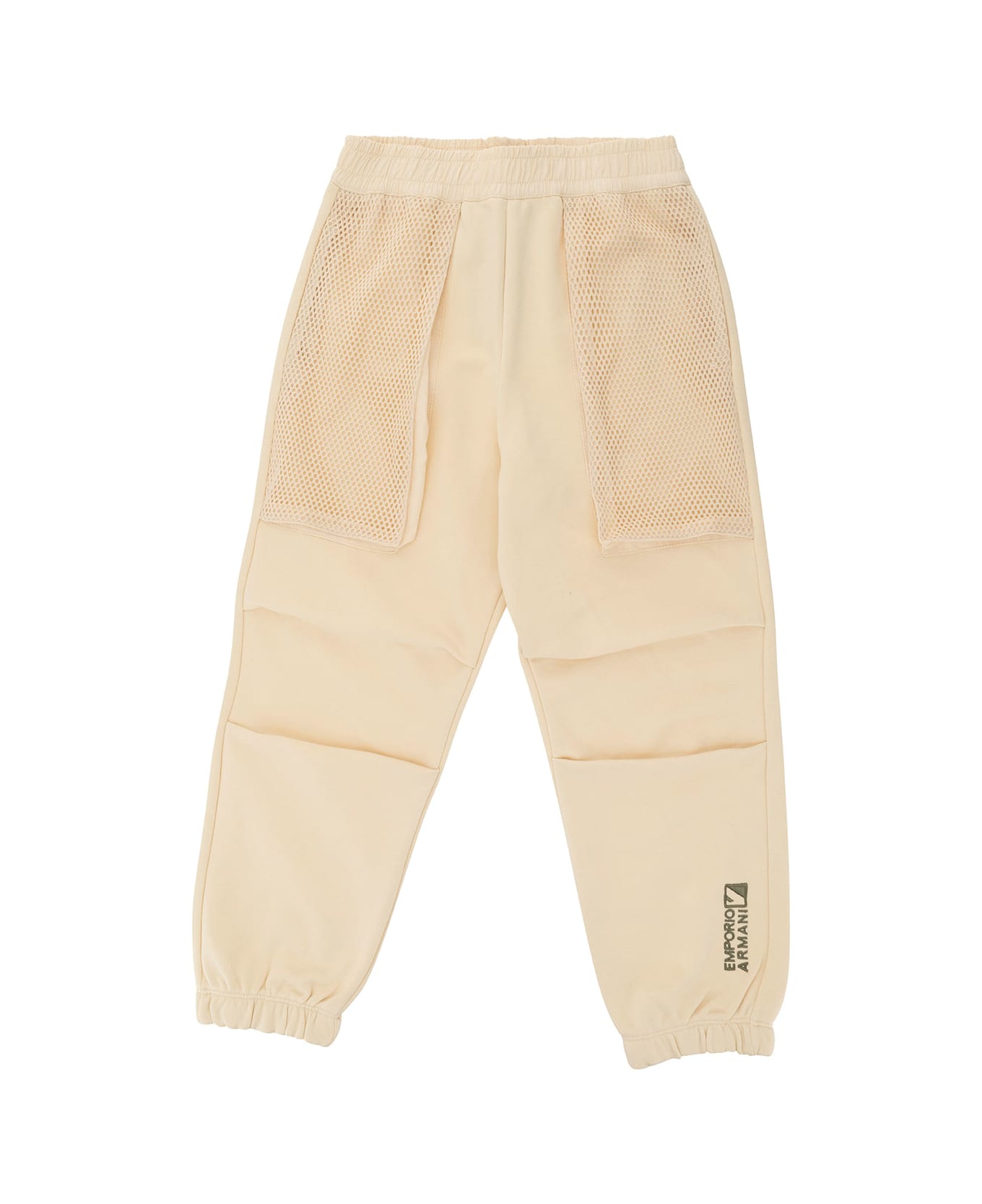 Emporio Armani Beige Trackpants With Mesh Pockets And Logo In Cotton Blend Boy - Beige