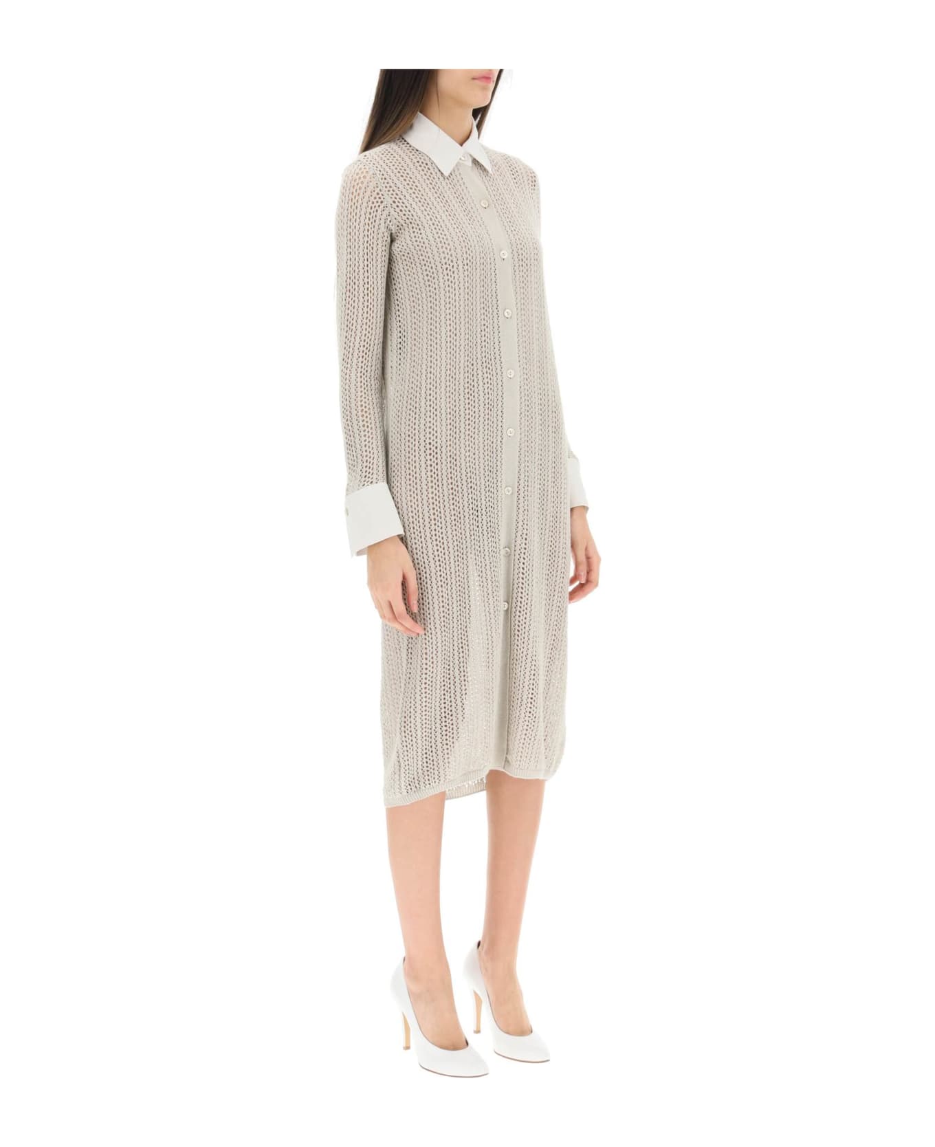 Agnona Linen, Cashmere And Silk Knit Shirt Dress - SAND (Beige)