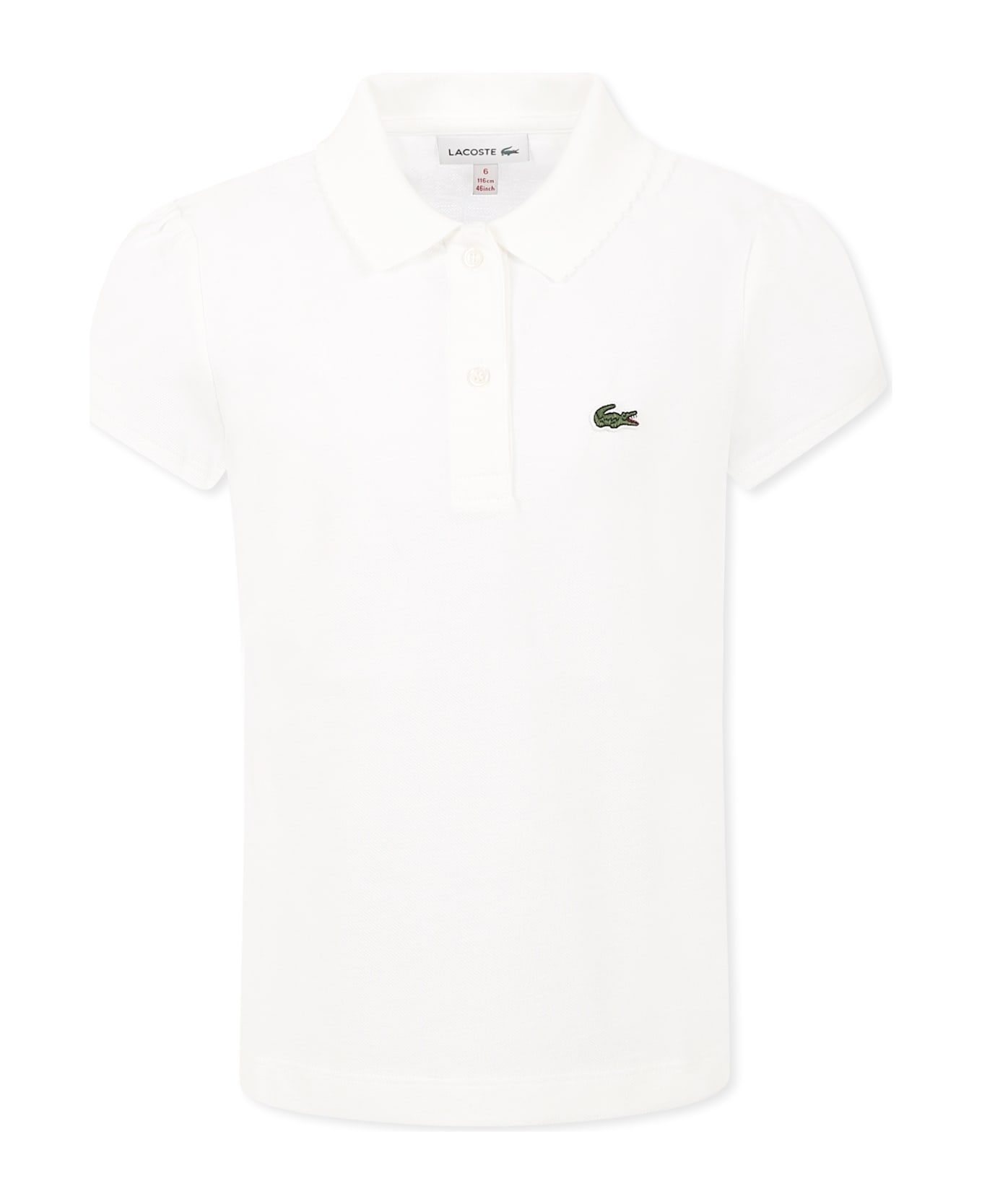 Lacoste White Polo Shirt For Girl With Crocodile - White