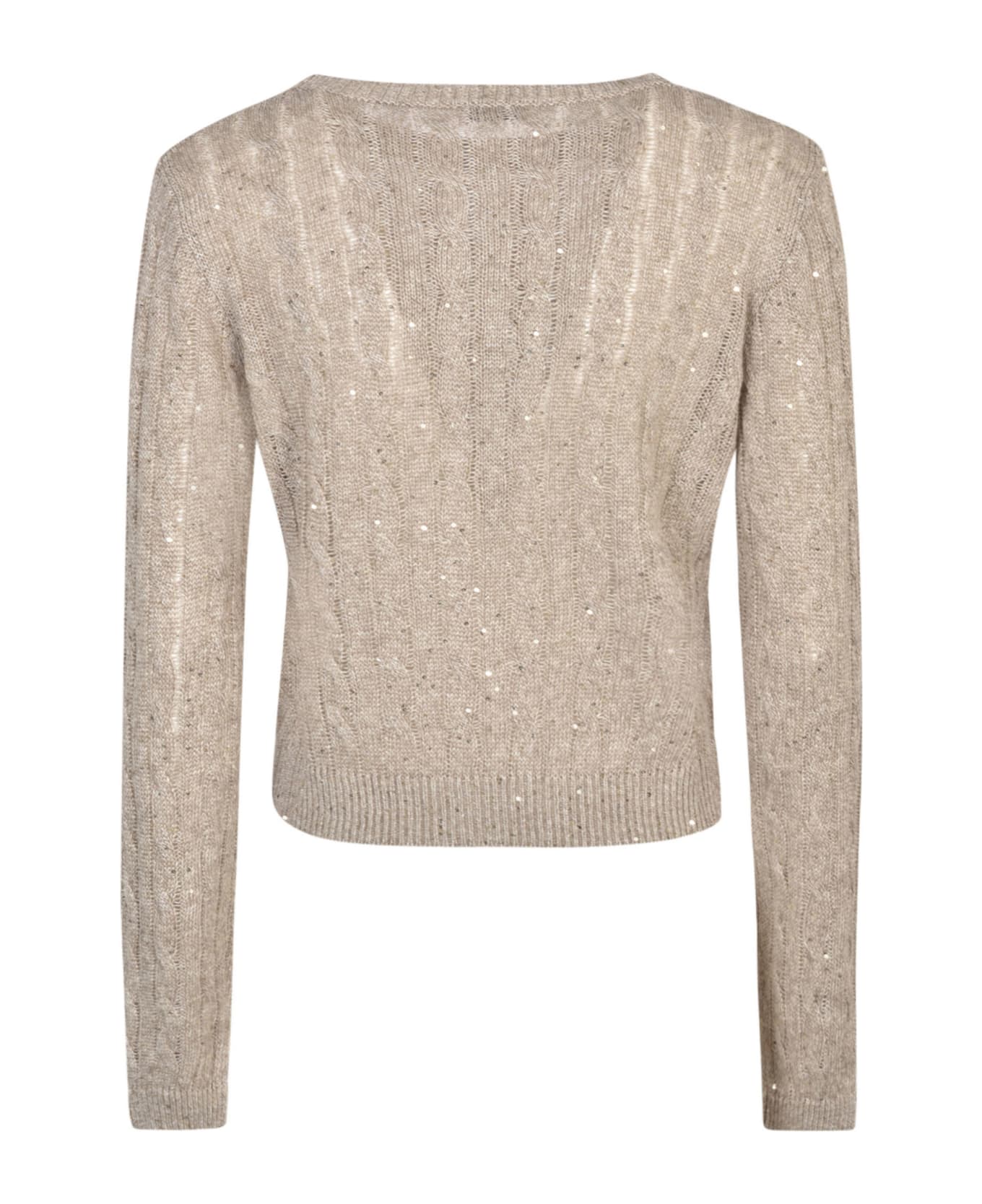 Brunello Cucinelli Micro Sequins Embellished Cable Knit Sweater - Beige