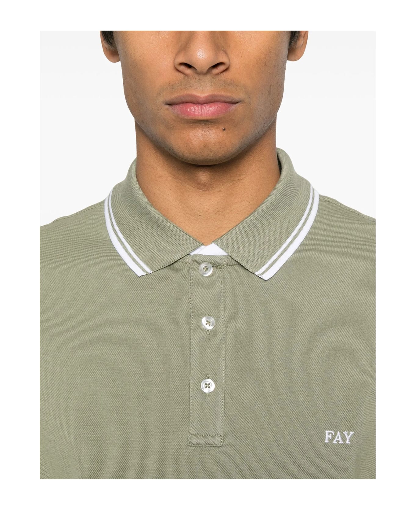Fay Green Cotton Pique Polo Shirt - Green