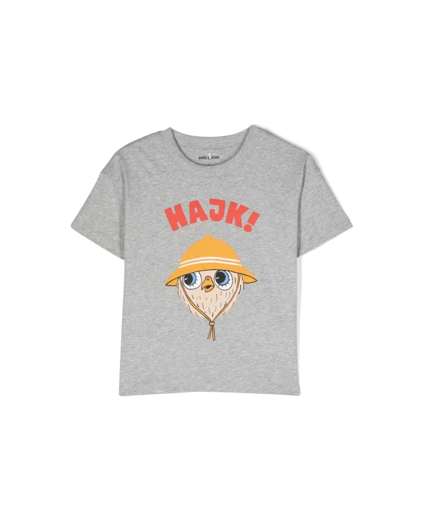 Mini Rodini Grey U Neck T-shirt With Owl Print In Cotton Boy - Grey