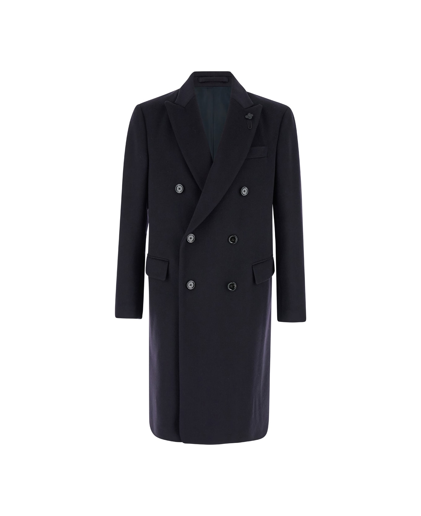 Lardini Black Double-breasted Coat In Wool Man - Blu