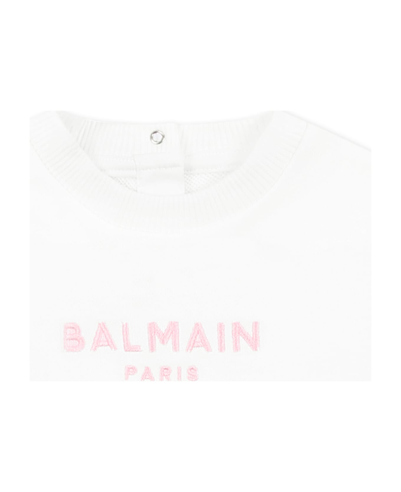 Balmain White Sweatshirt For Baby Girl With Logo - White